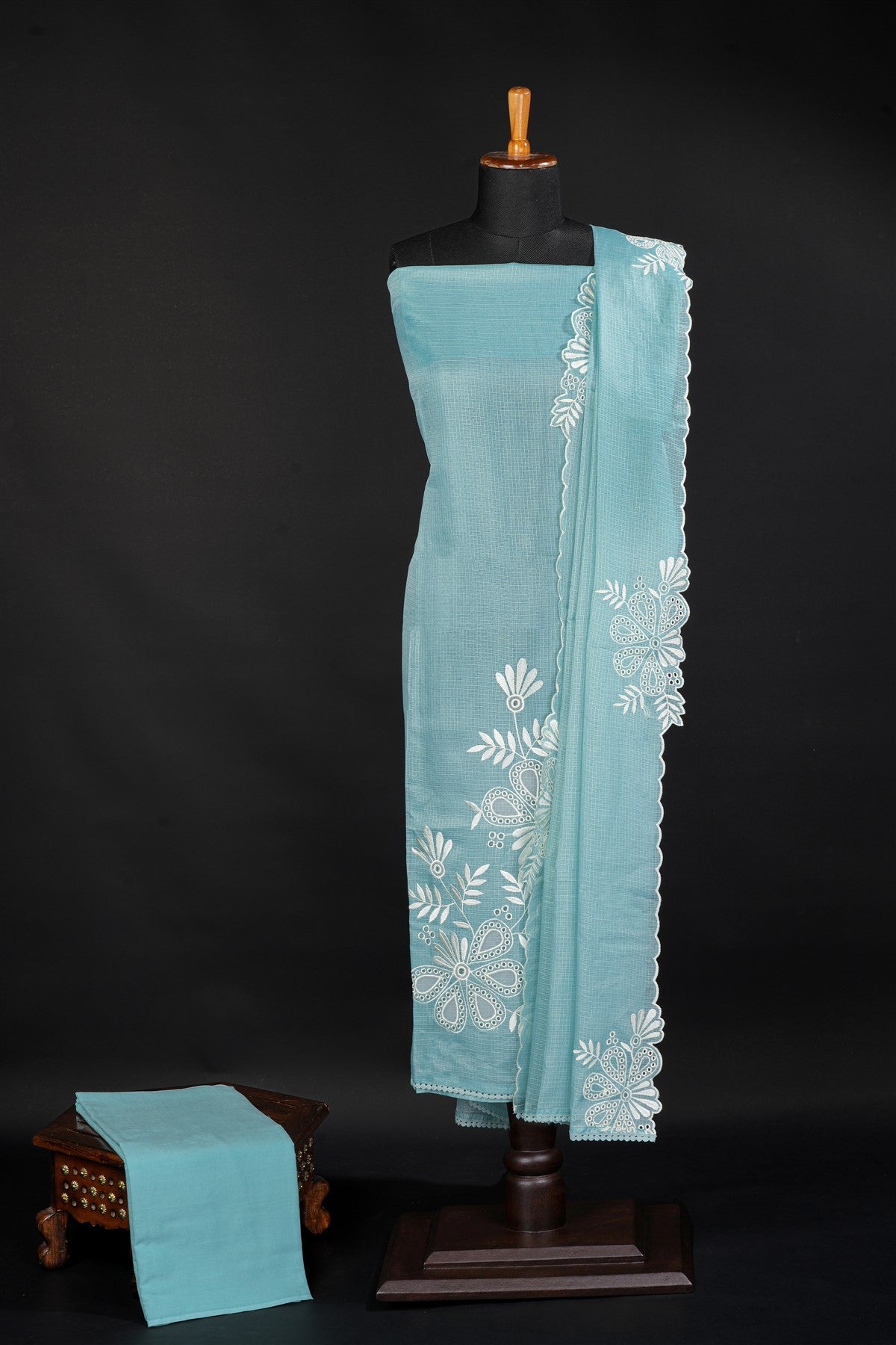 Kota Sky Blue Embroidered Dress Material