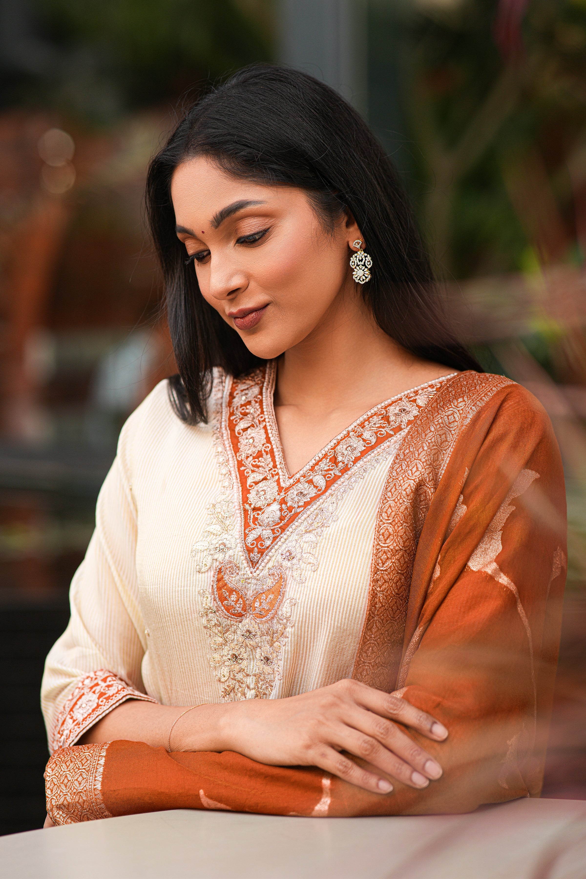 Shimmer Cream And Pink V Neck Sharara Suit