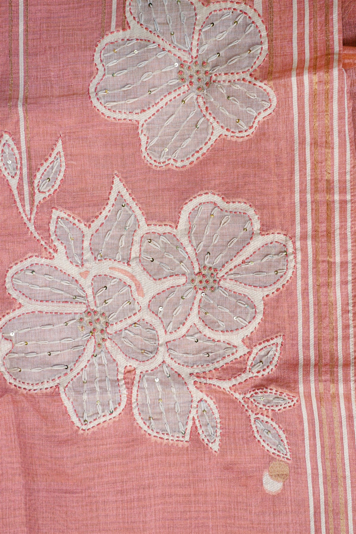 Chanderi Peach Embroidered Floral Dress Material