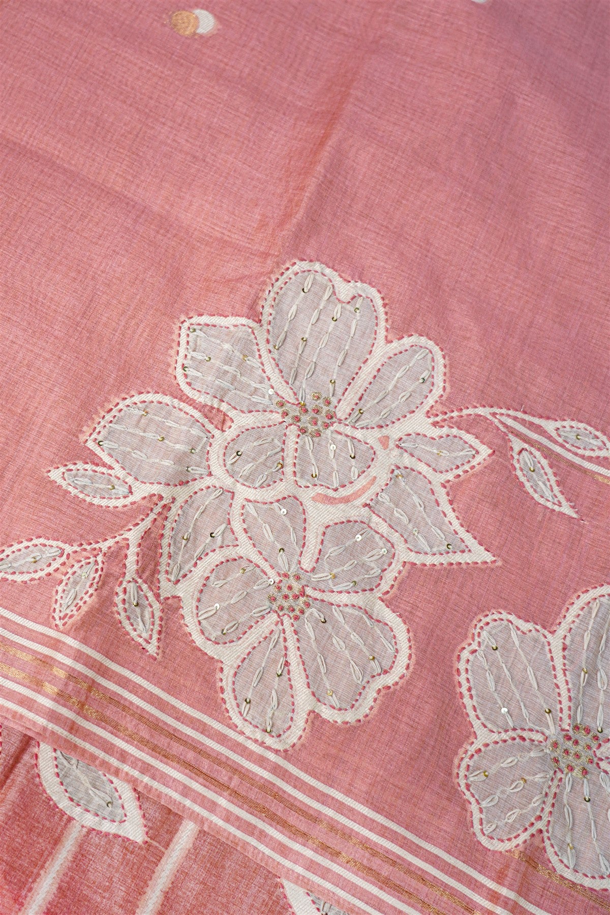 Chanderi Peach Embroidered Floral Dress Material