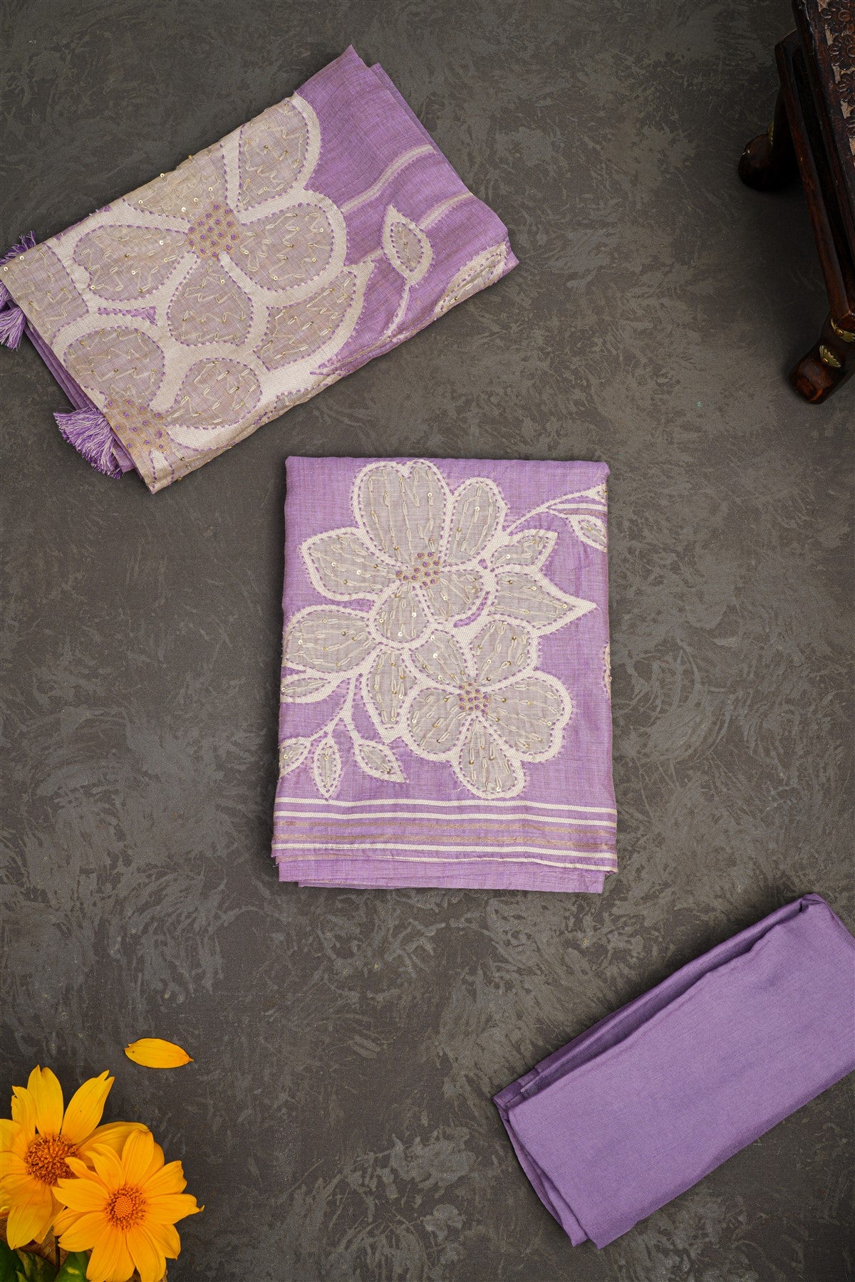 Chanderi Lavender Embroidered Dress Material