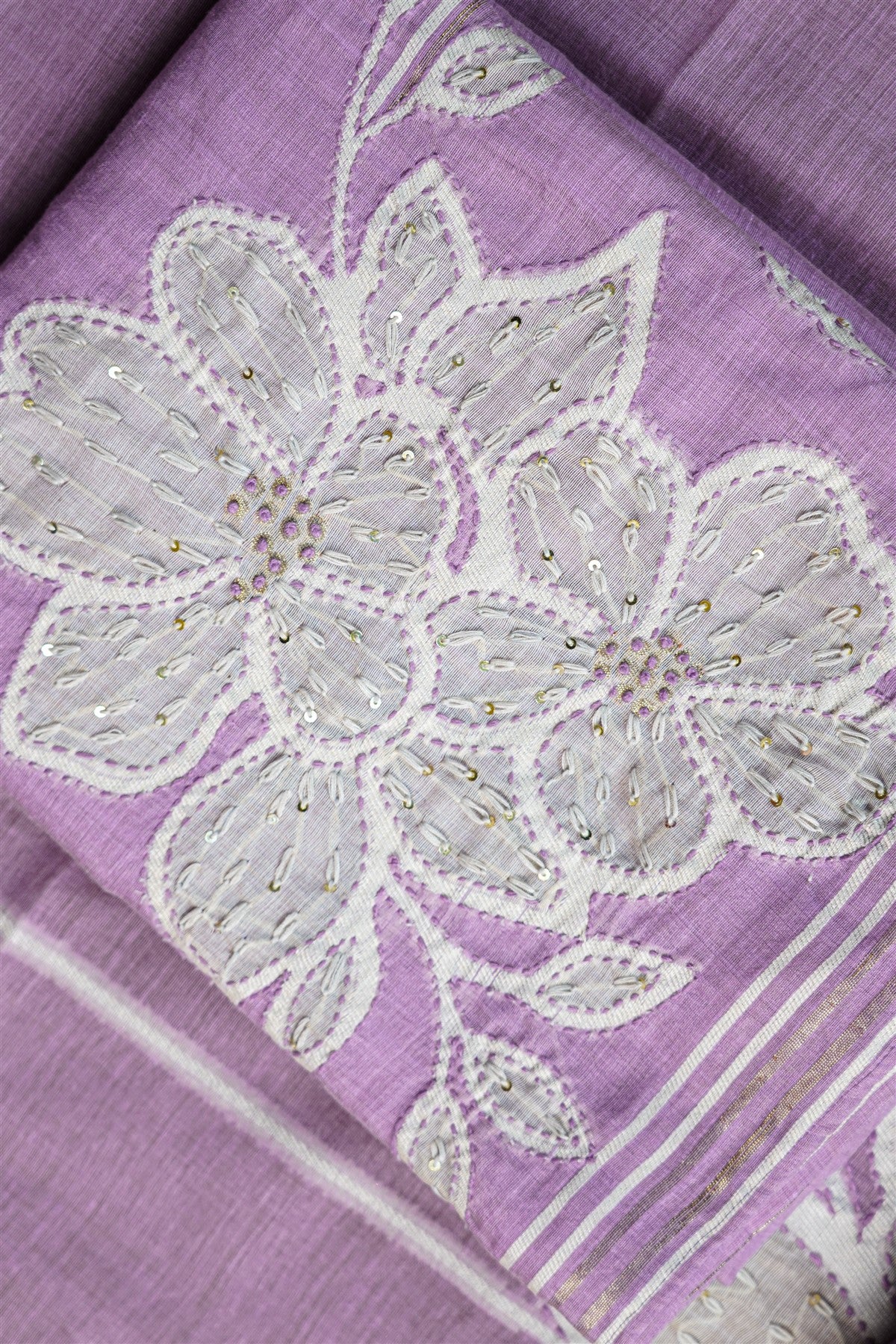 Chanderi Lavender Embroidered Dress Material