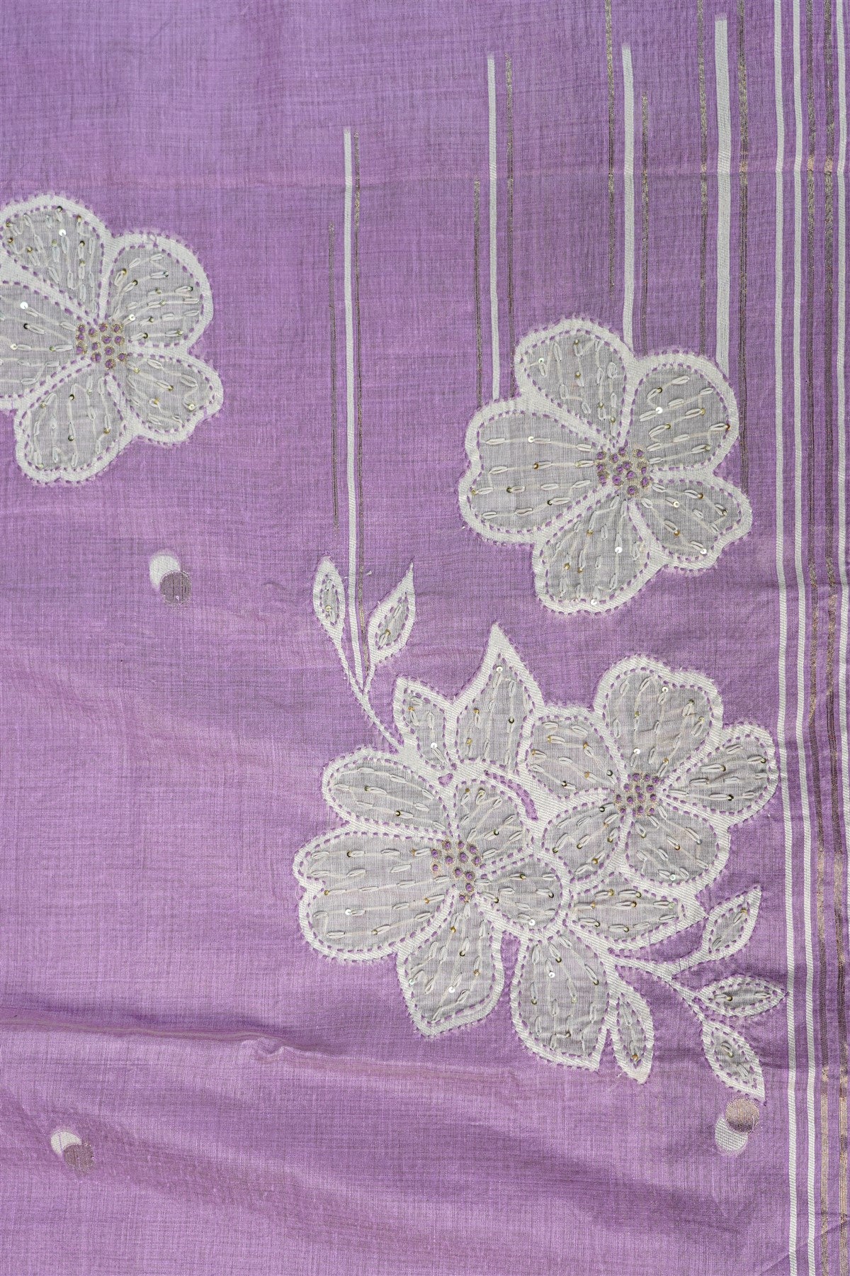 Chanderi Lavender Embroidered Dress Material