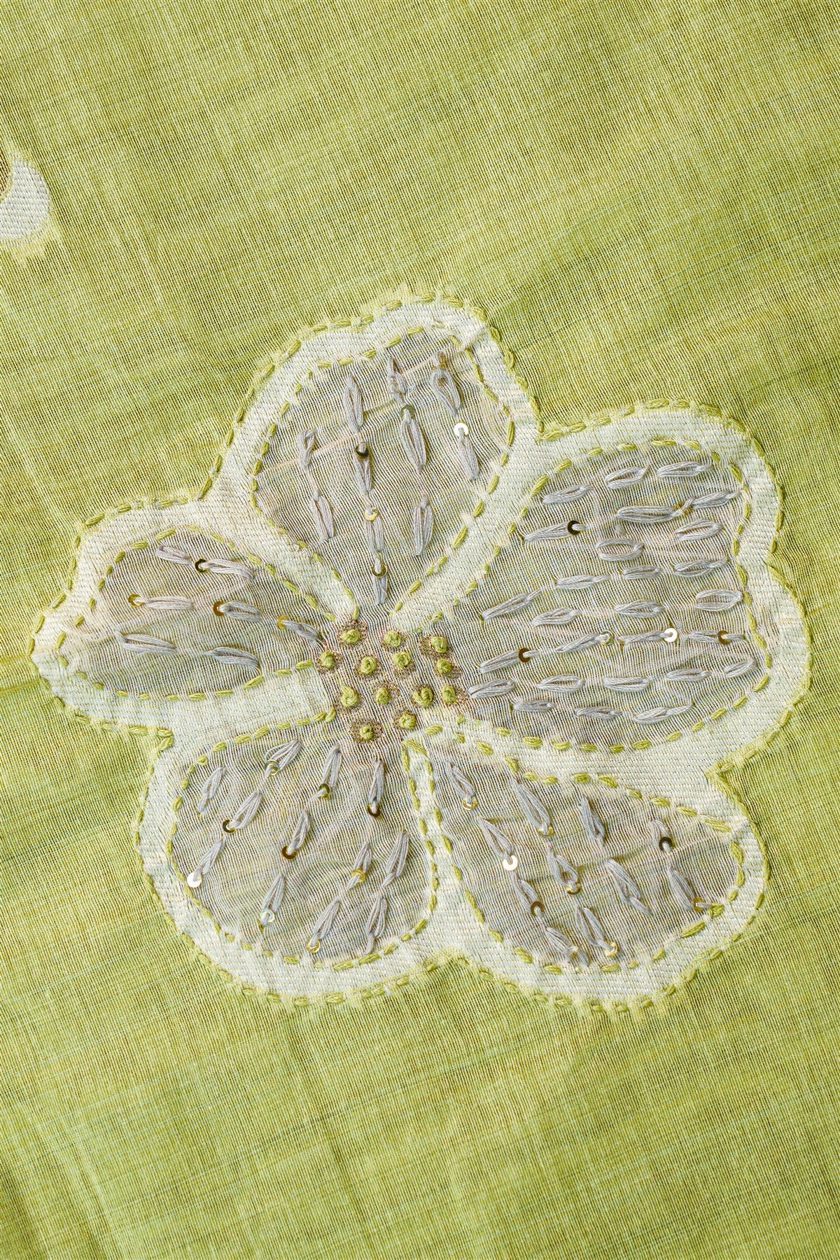 Chanderi Sage Green Embroidered Dress Material