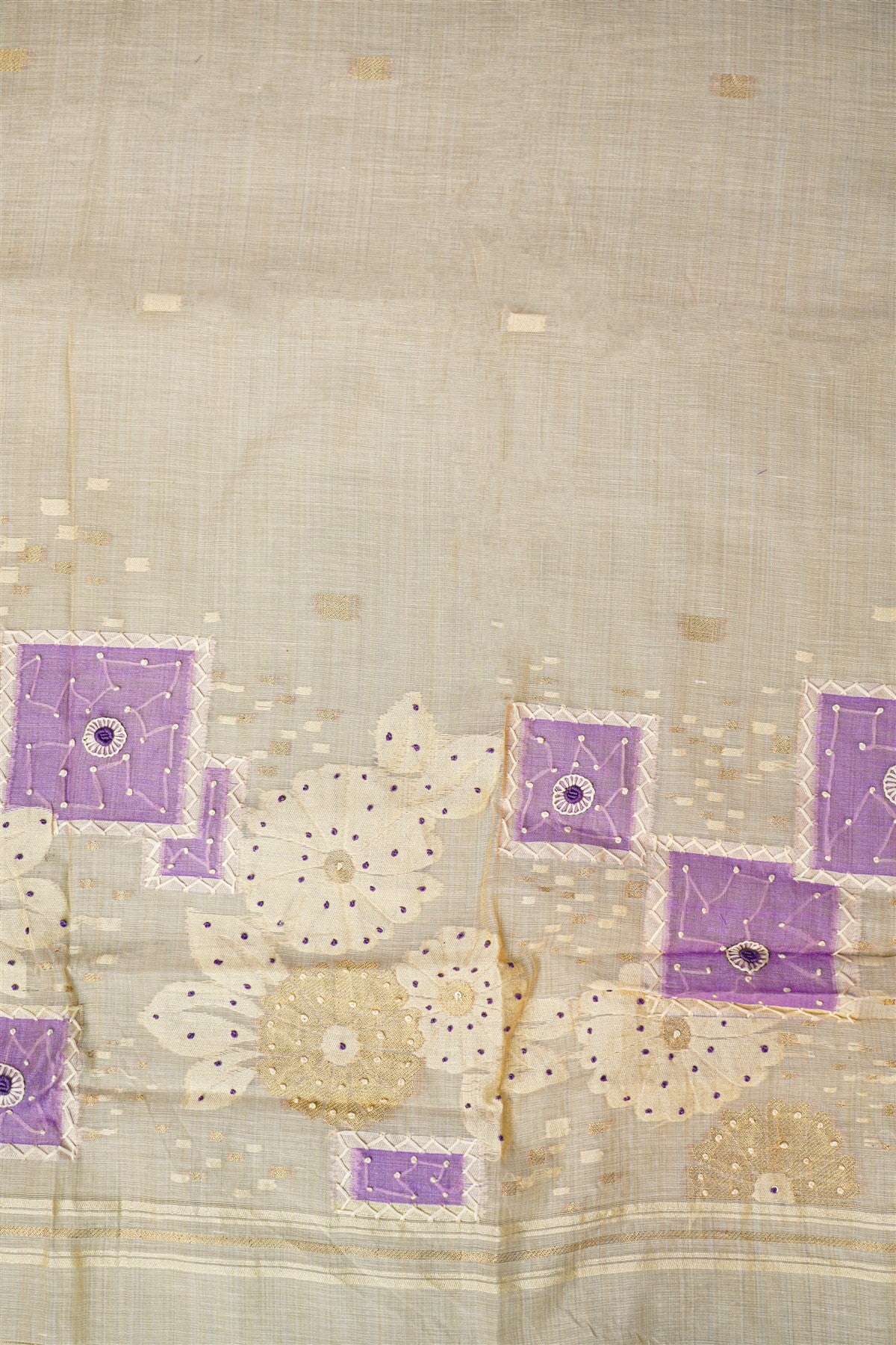 Chanderi Lavender Printed Embroidered Dress Material
