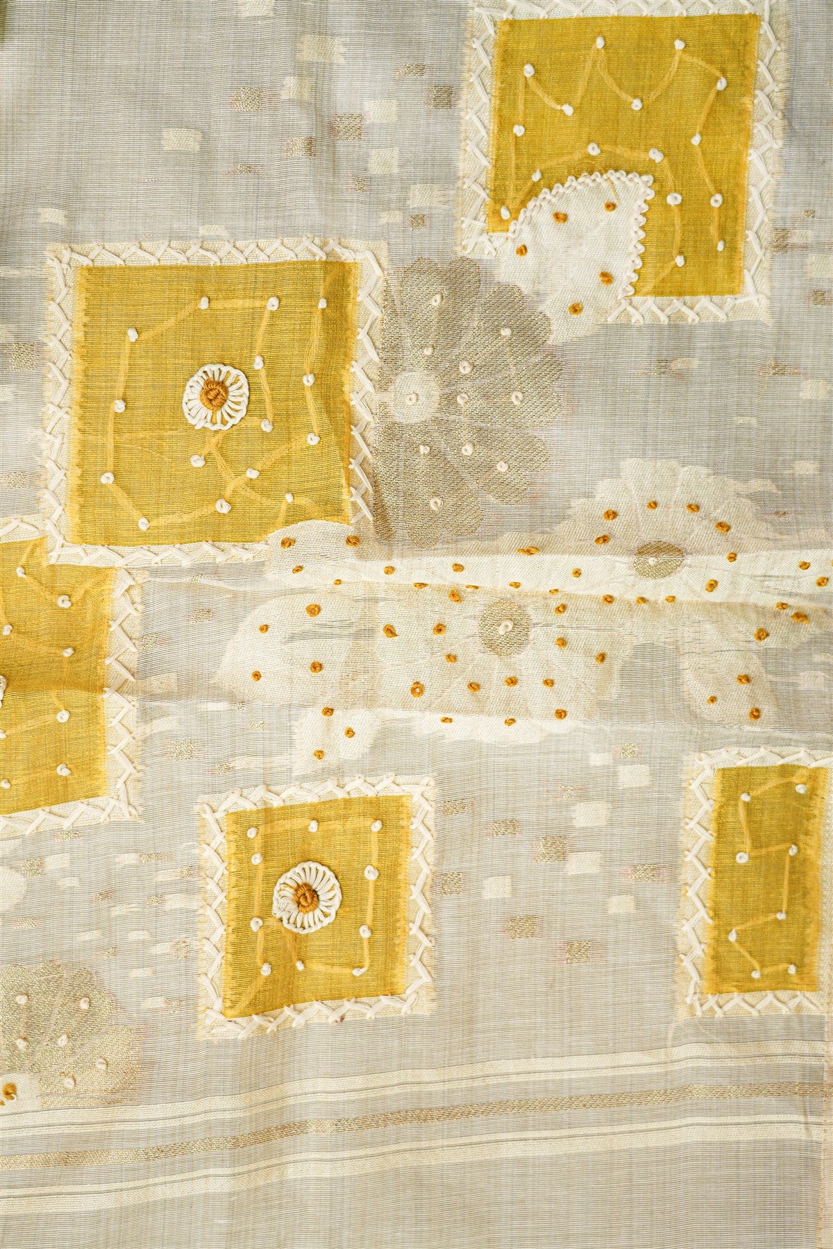 Chanderi Mustard Yellow Printed Embroidered Dress Material