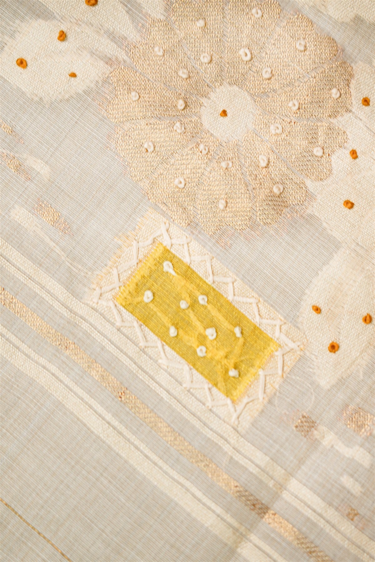 Chanderi Mustard Yellow Printed Embroidered Dress Material