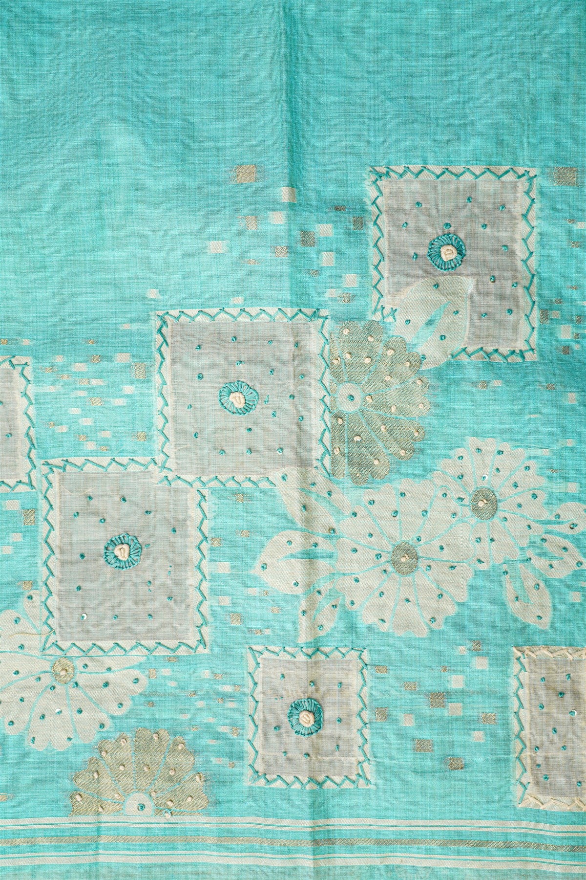 Chanderi Sky Blue Printed Embroidered Dress Material