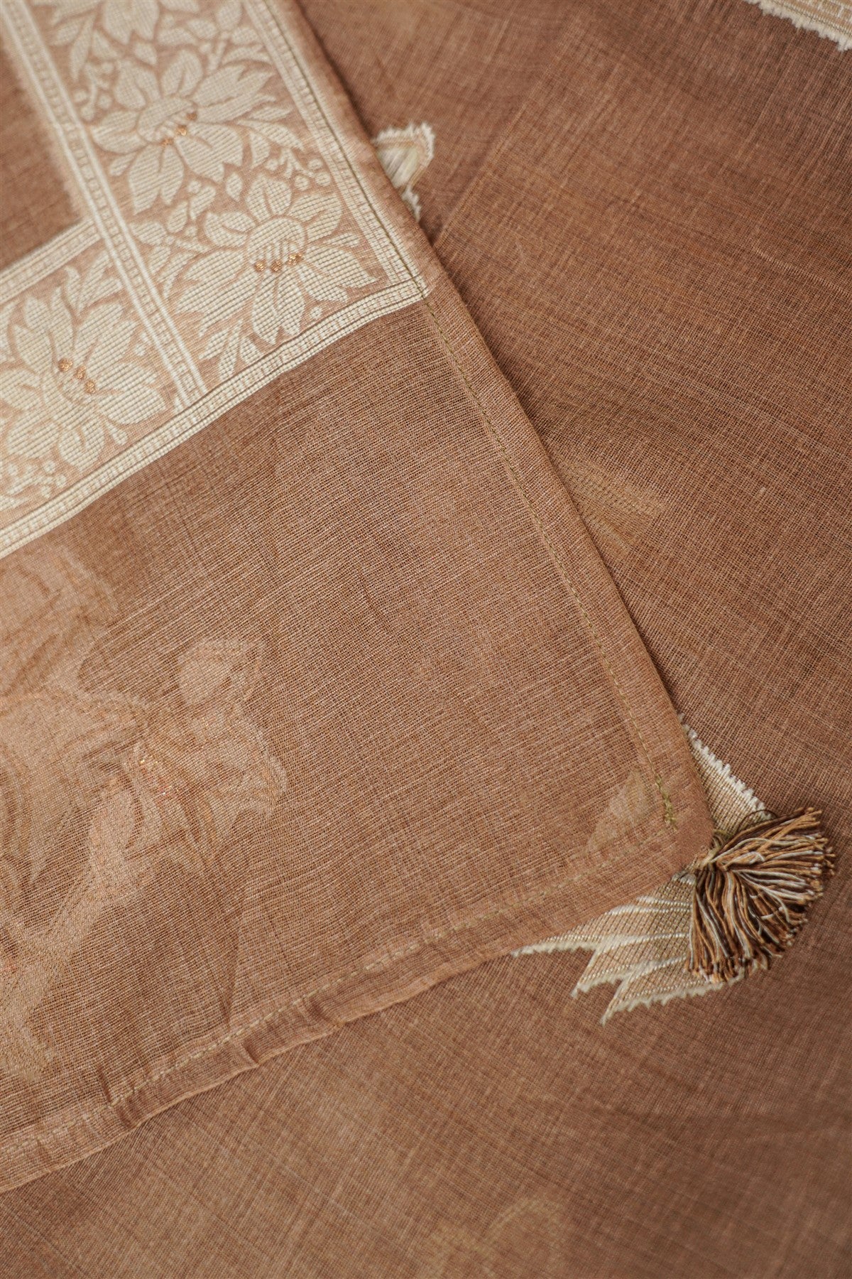 Chanderi Brown Embroidered Dress Material
