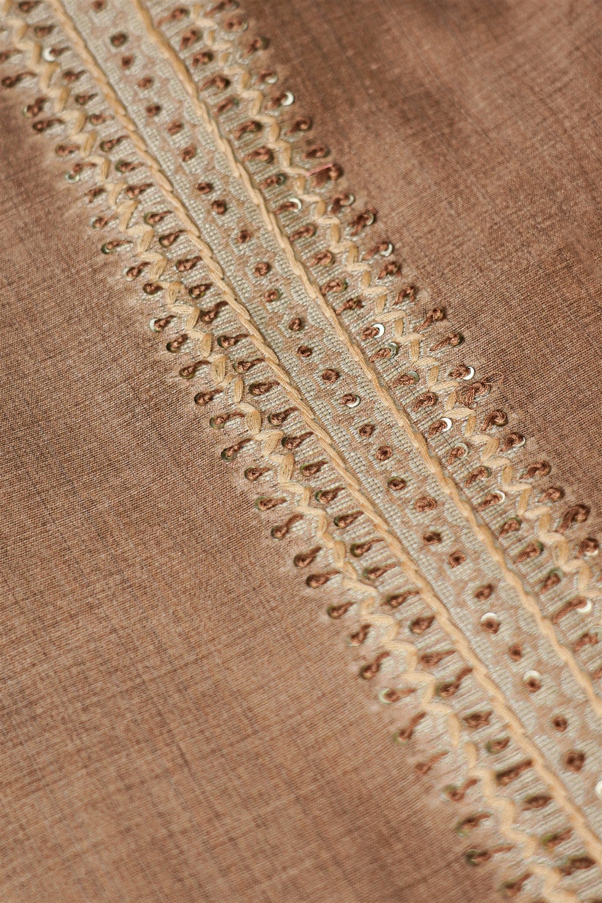 Chanderi Brown Embroidered Dress Material