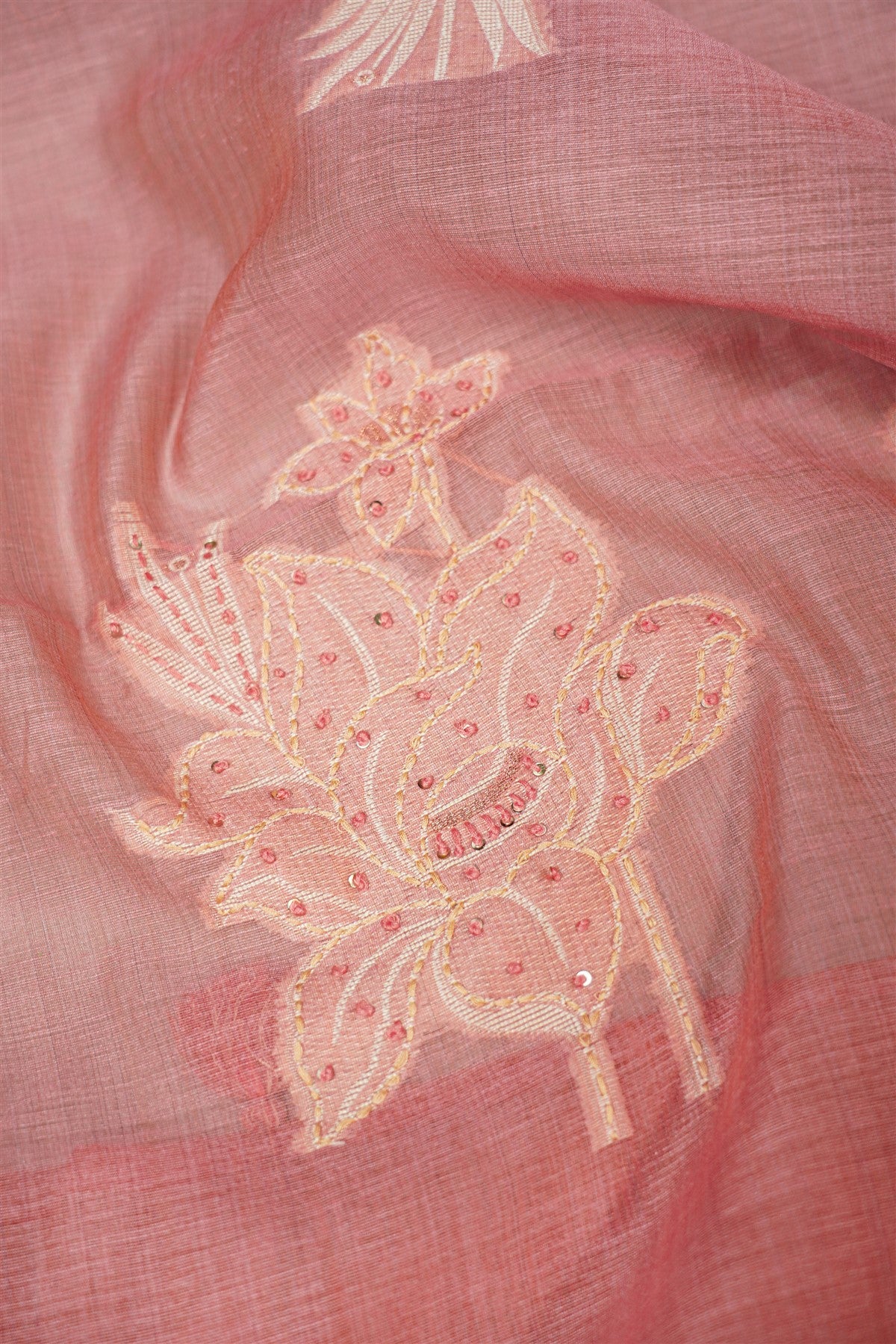 Chanderi Rose Pink Embroidered Dress Material