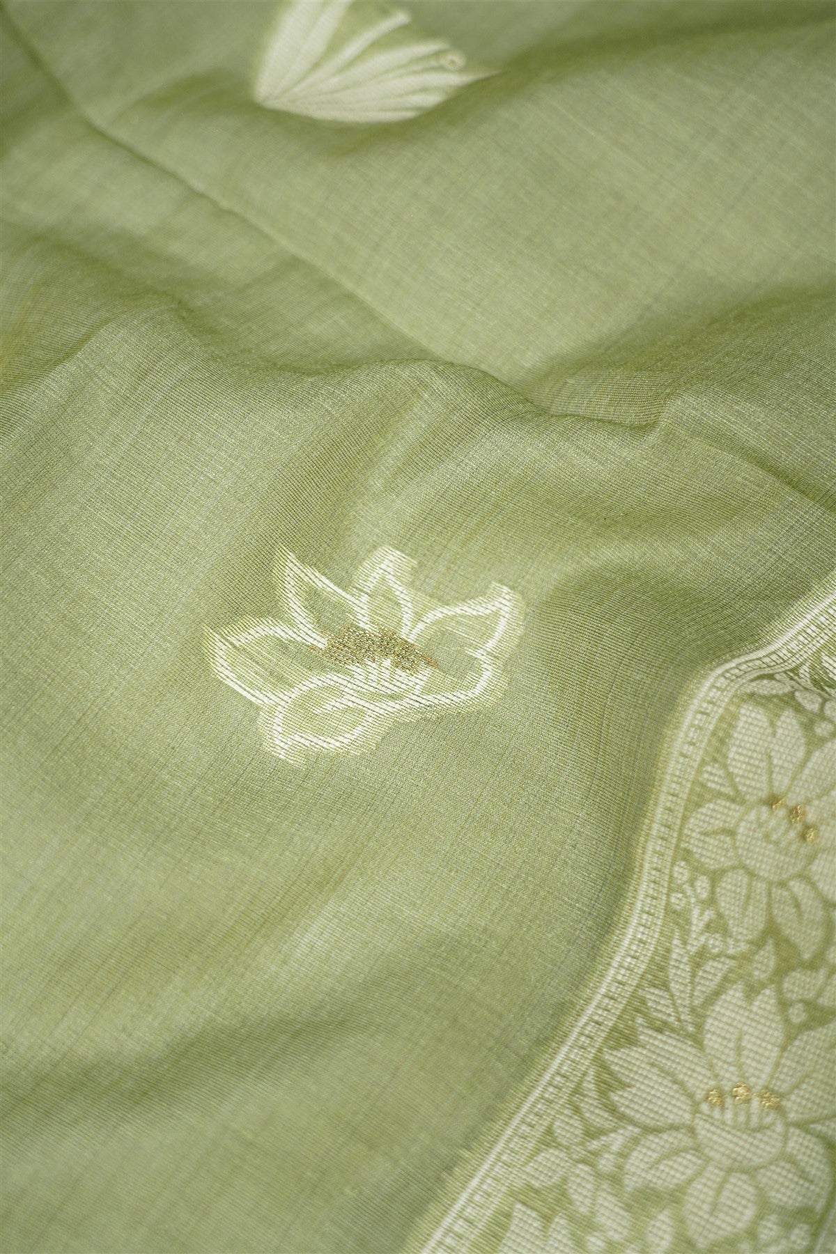 Chanderi Mehendi Green Embroidered Dress Material