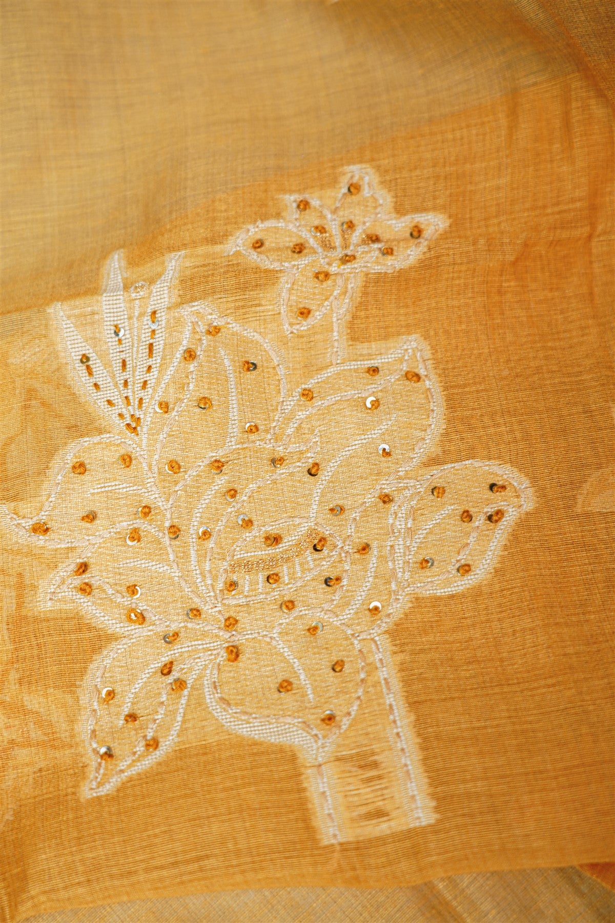 Chanderi Mustard Yellow Embroidered Dress Material