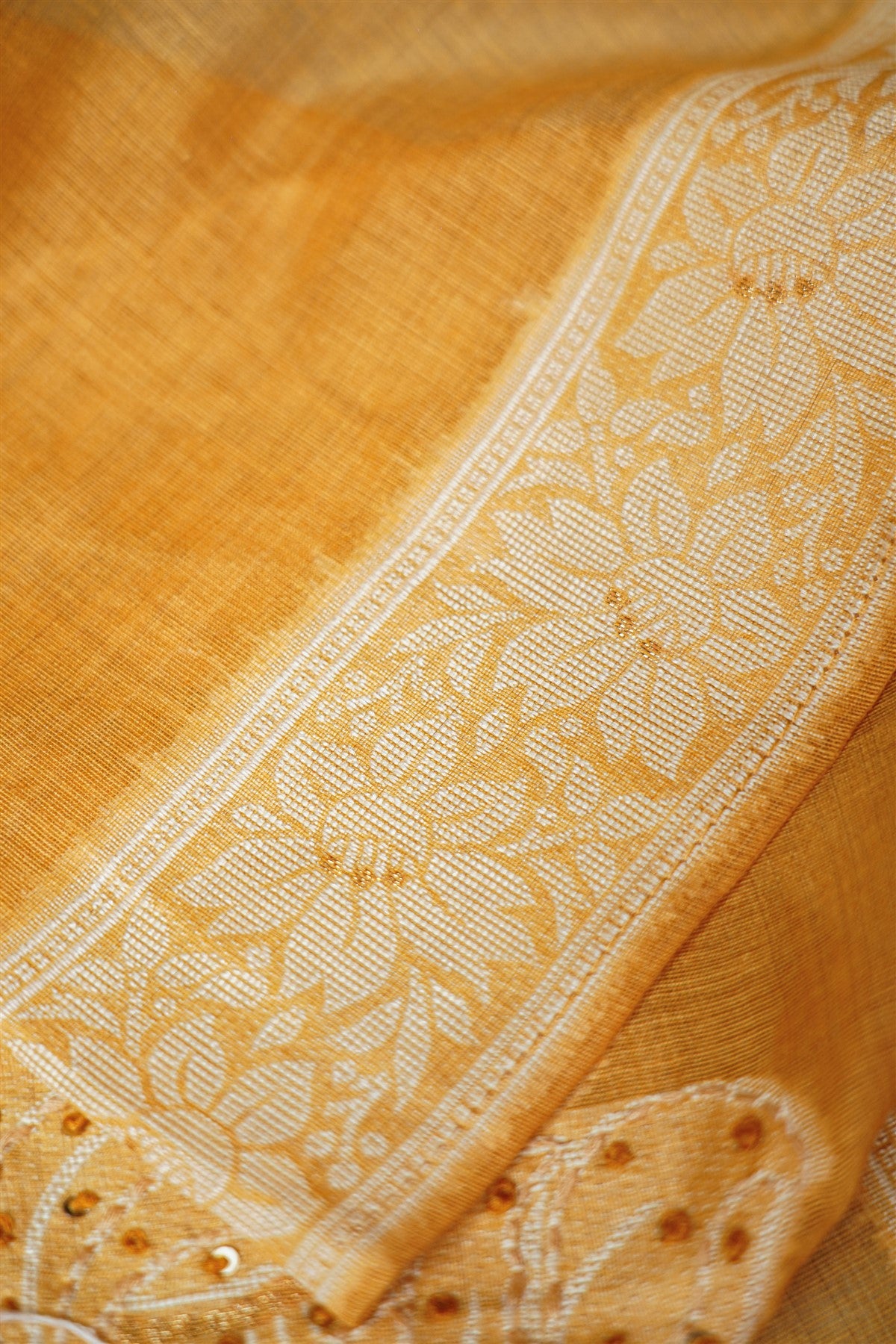 Chanderi Mustard Yellow Embroidered Dress Material