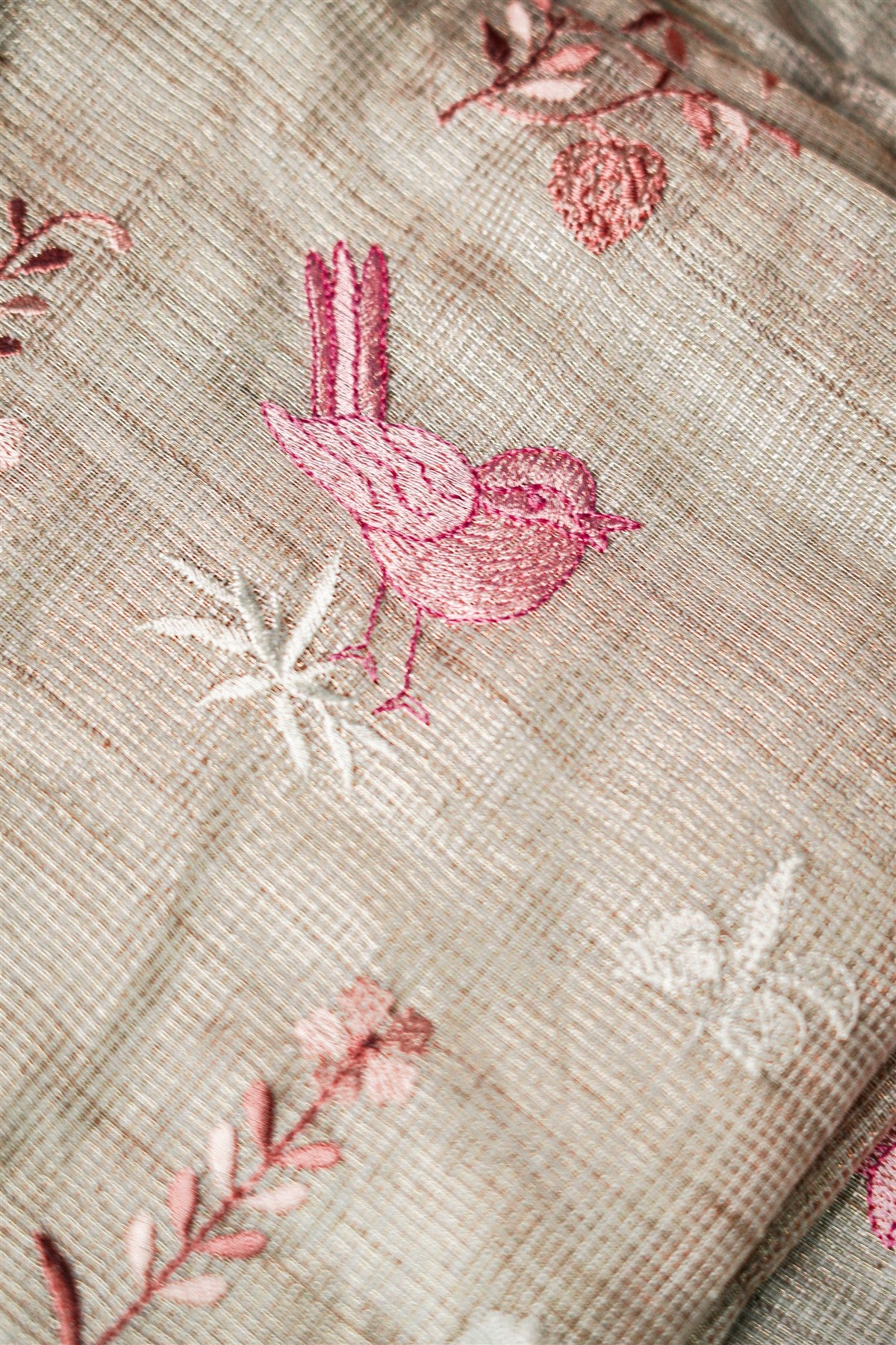 Tissue Kota Beige Embroidered Dress Material