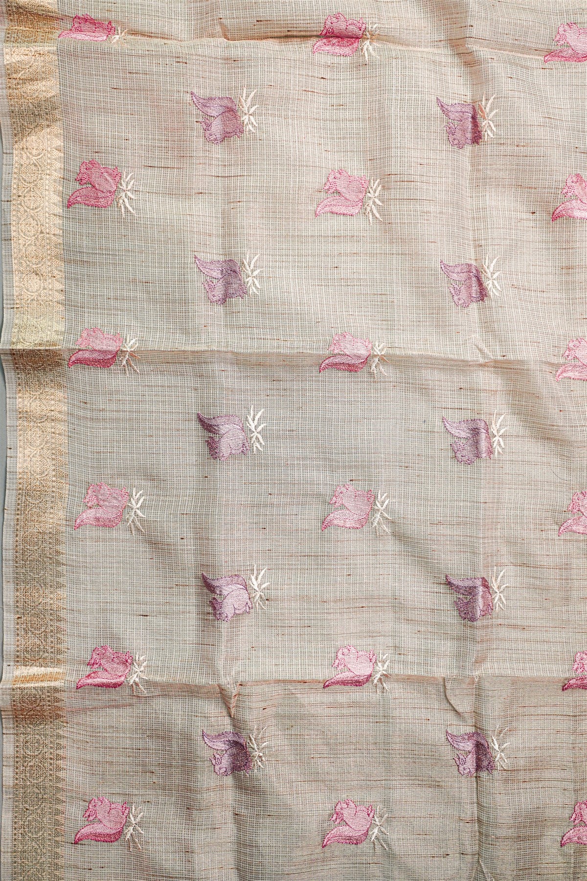 Tissue Kota Beige Embroidered Dress Material