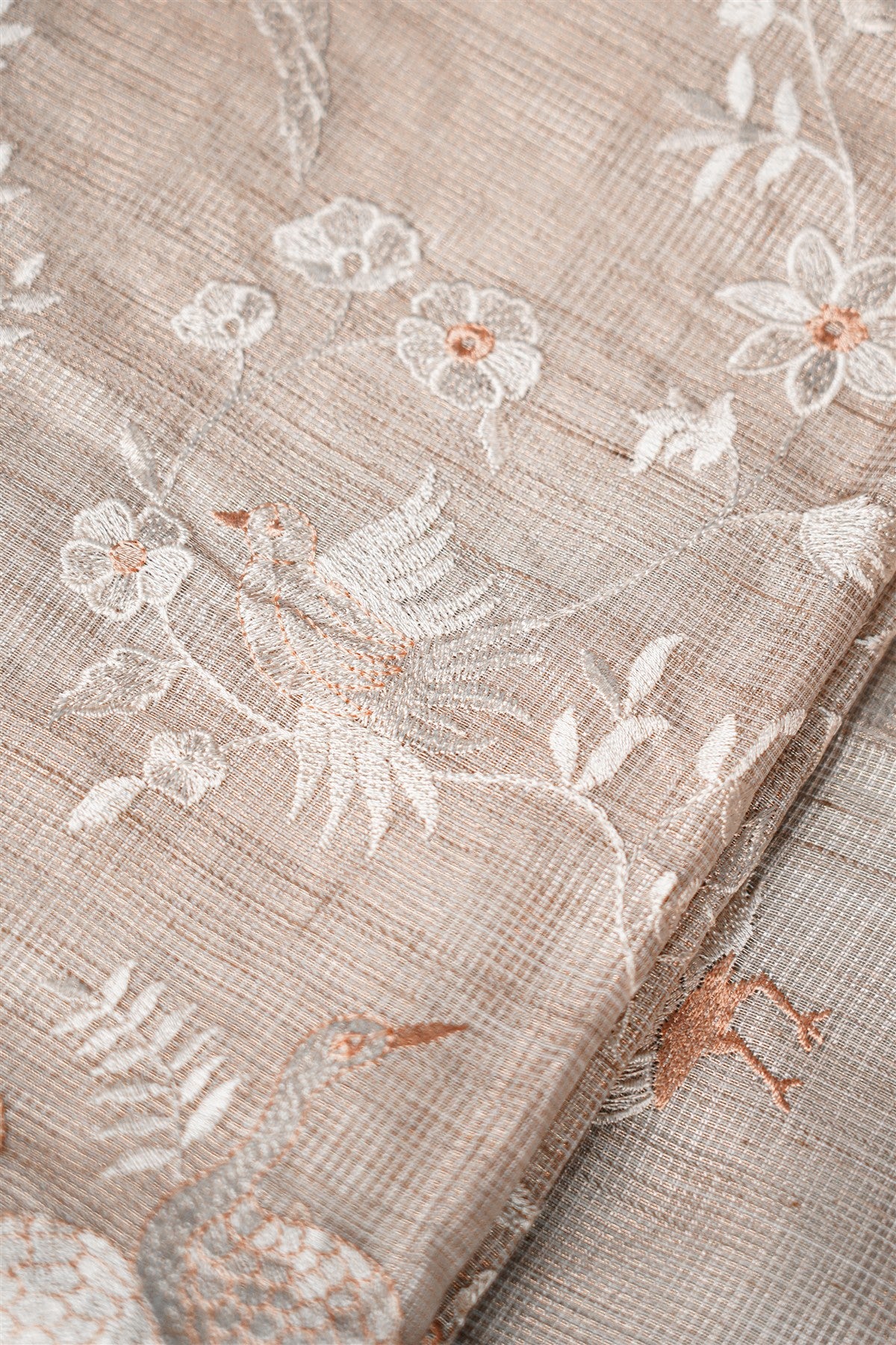 Tissue Kota Embroidery Beige Dress Materials