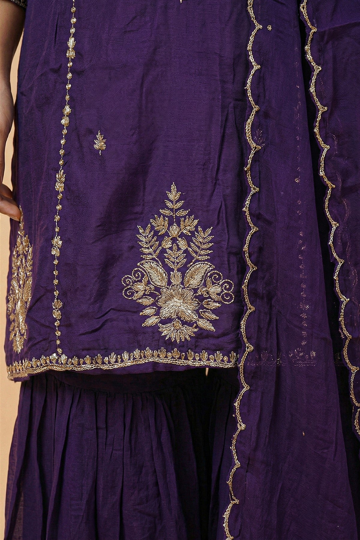 Silk Embroidered Purple Kurti Set With Dupatta