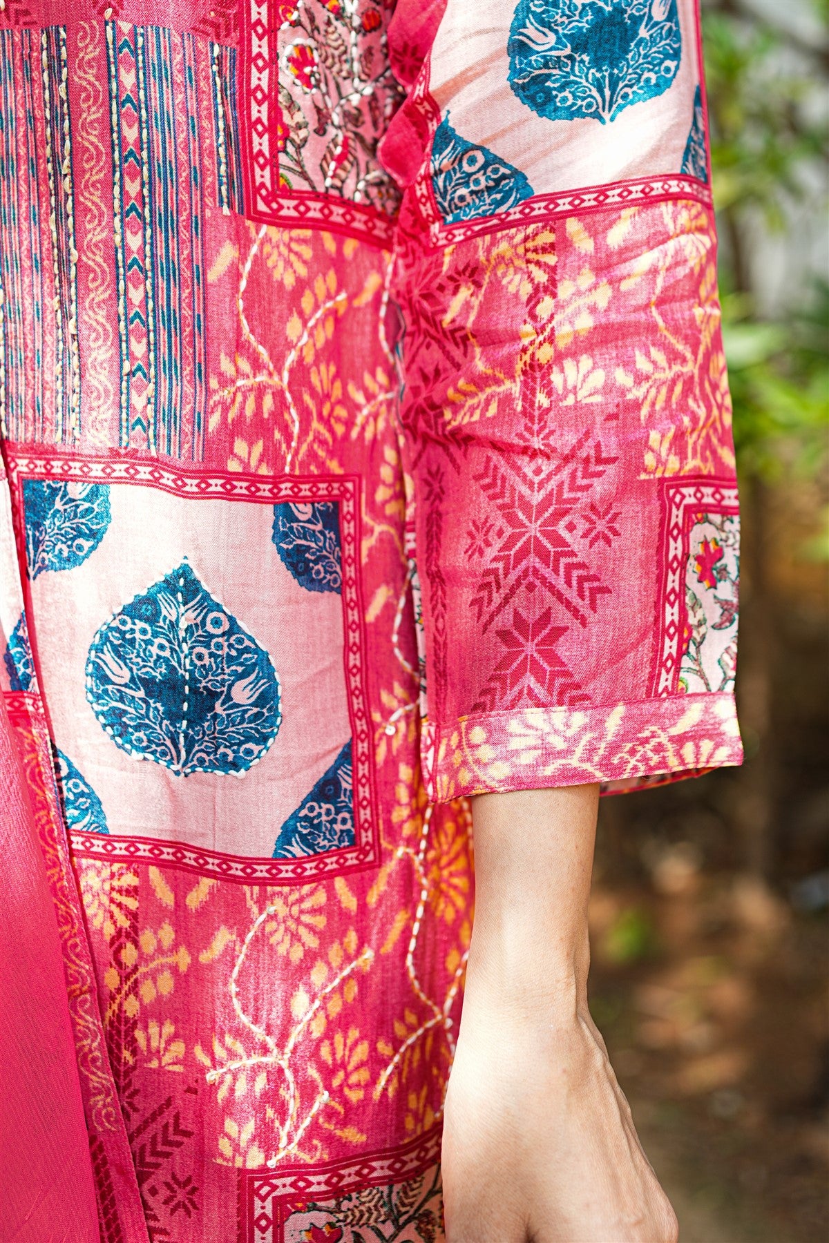 Silk Printed Pink Kurti Set With Dupatta