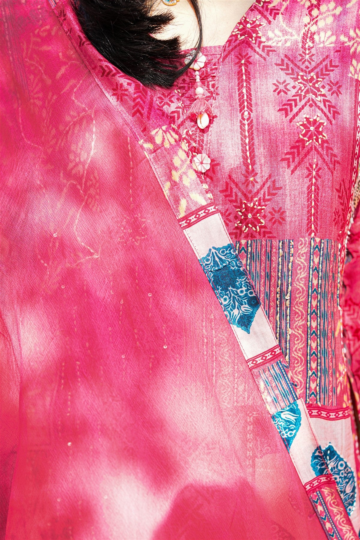 Silk Printed Pink Kurti Set With Dupatta