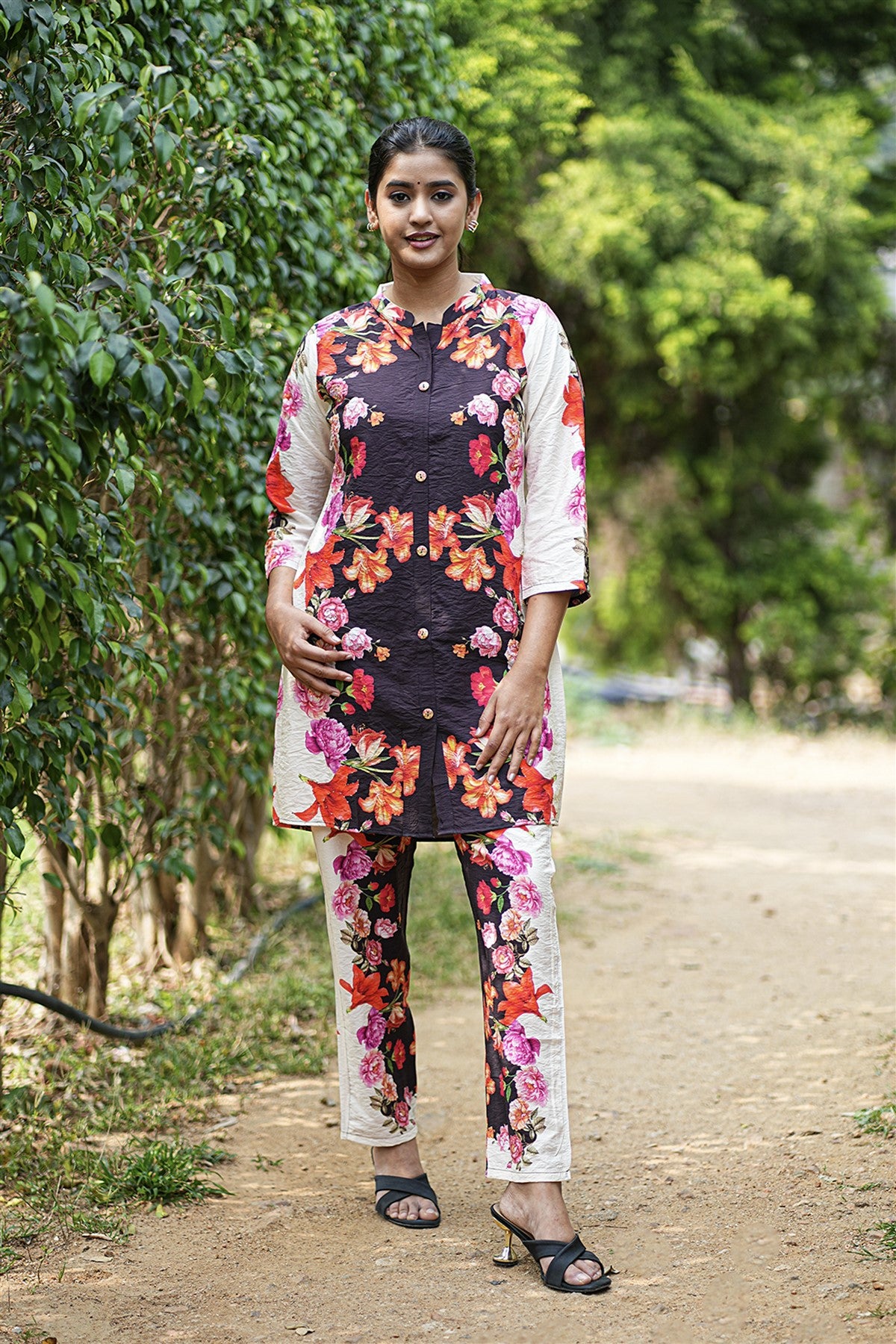 Silk printed Black Kurta