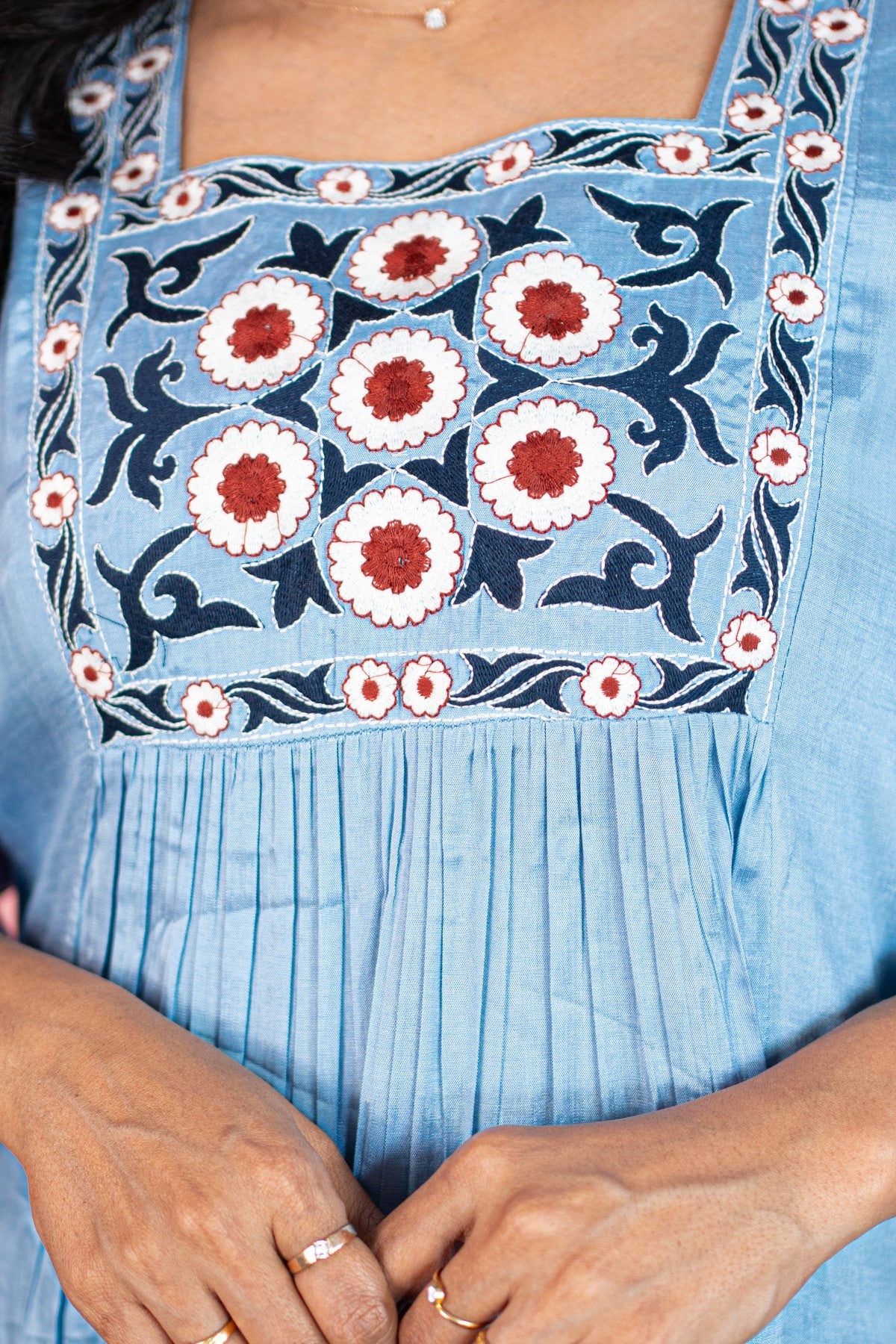 Silk Embroidered Blue Kurti Set