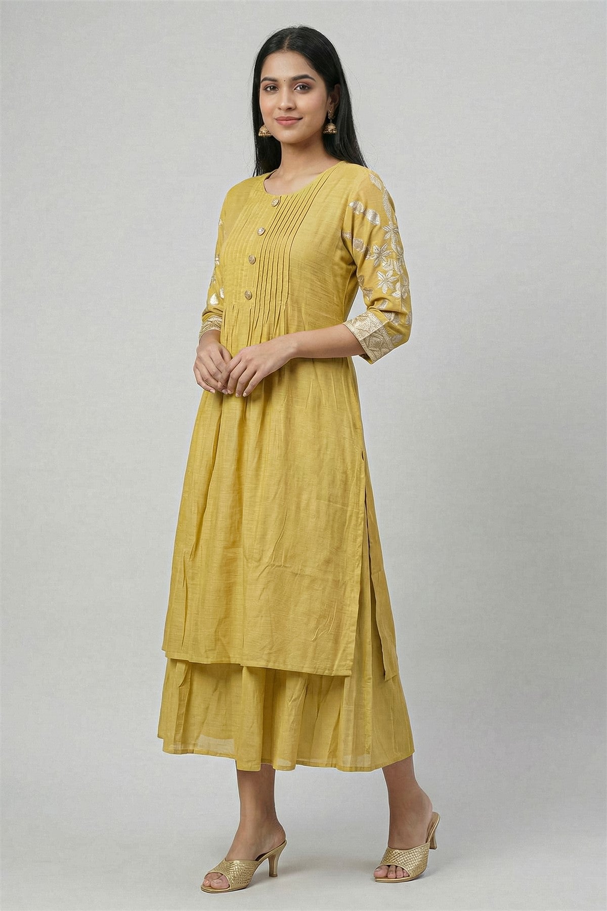 Silk Solid Yellow Kurti Set