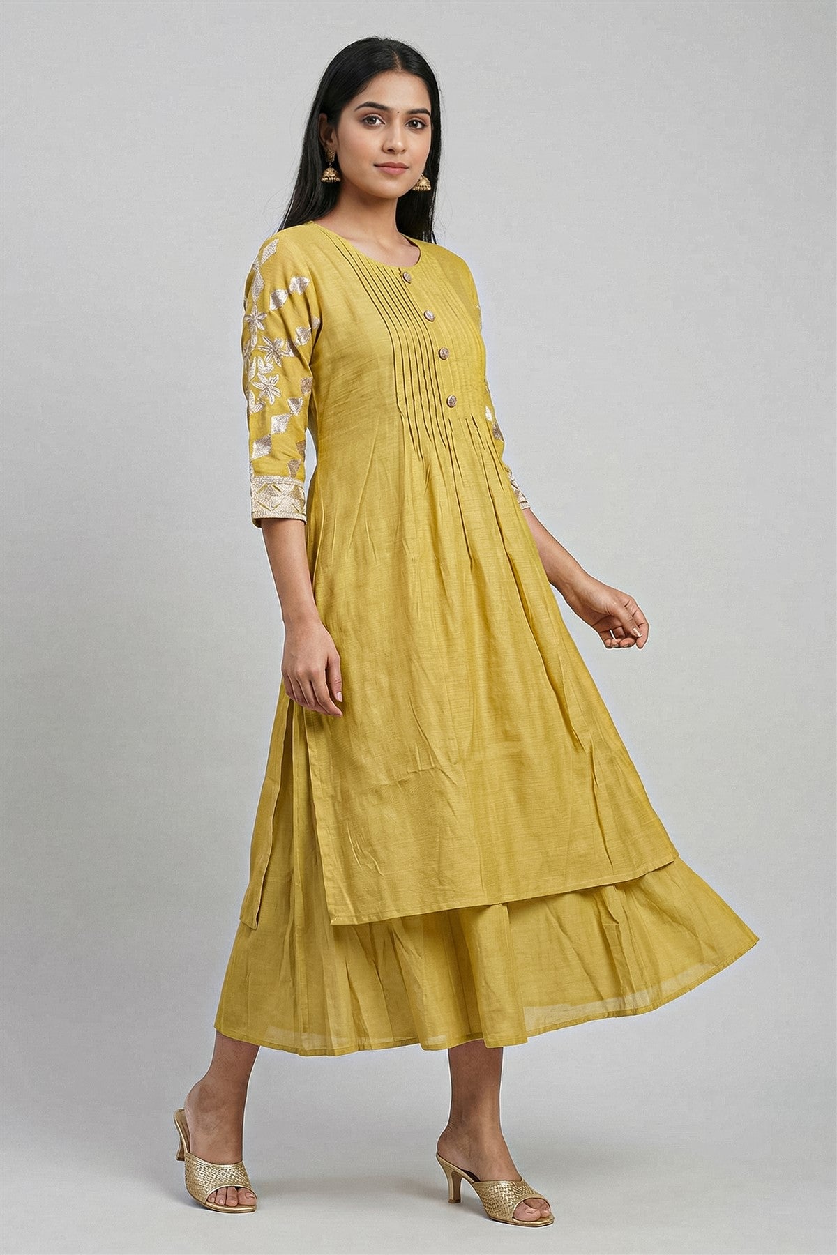 Silk Solid Yellow Kurti Set