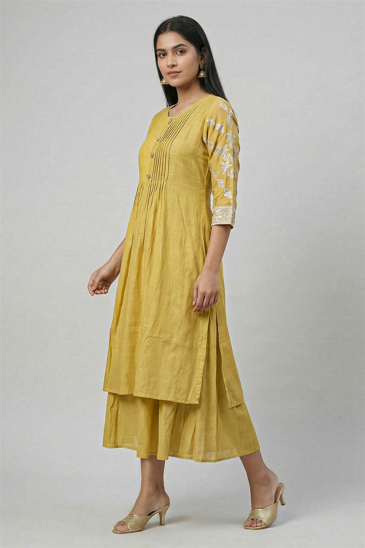 Silk Solid Yellow Kurti Set