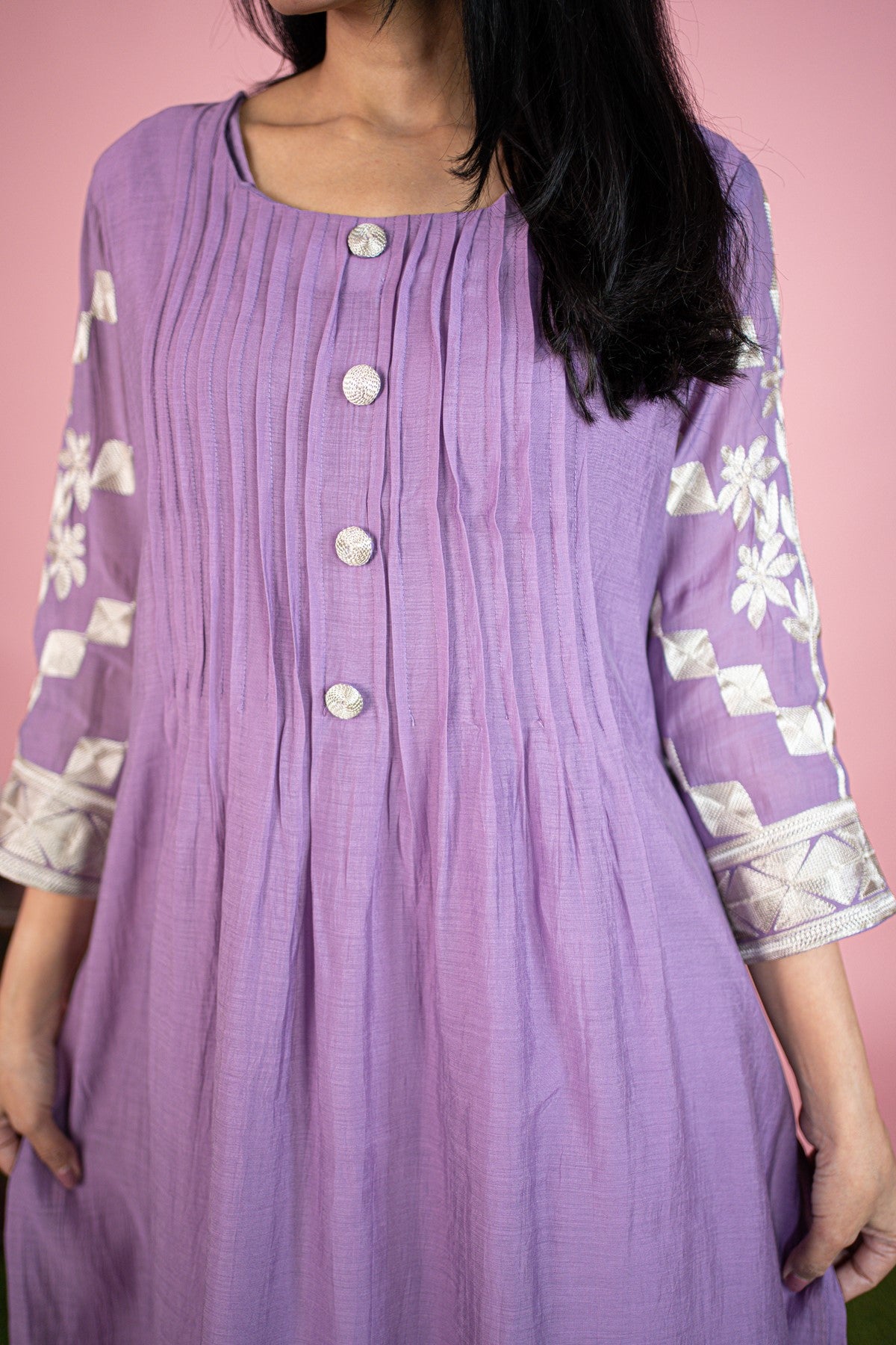 Silk Solid Lavender Kurti Set