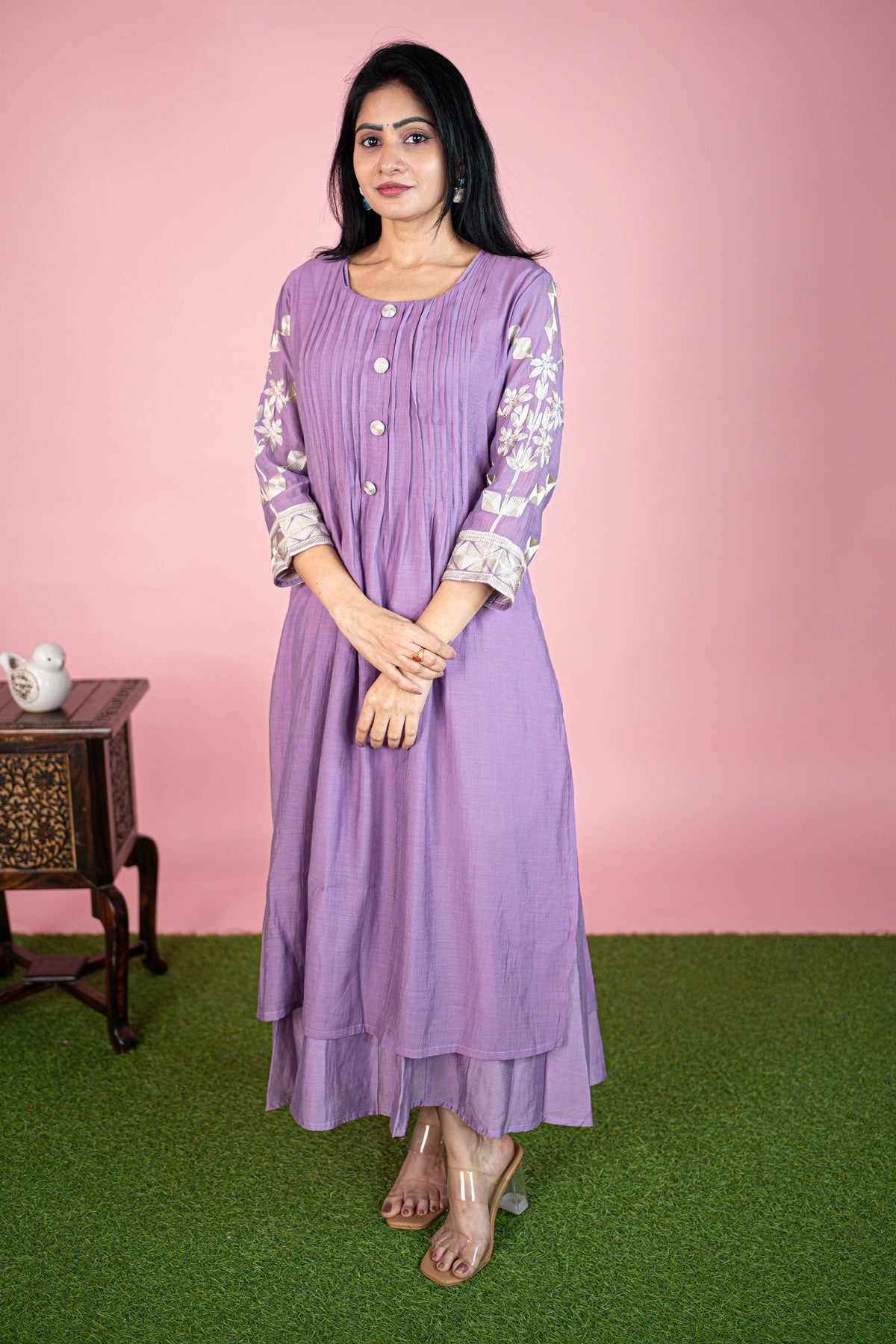 Silk Solid Lavender Kurti Set