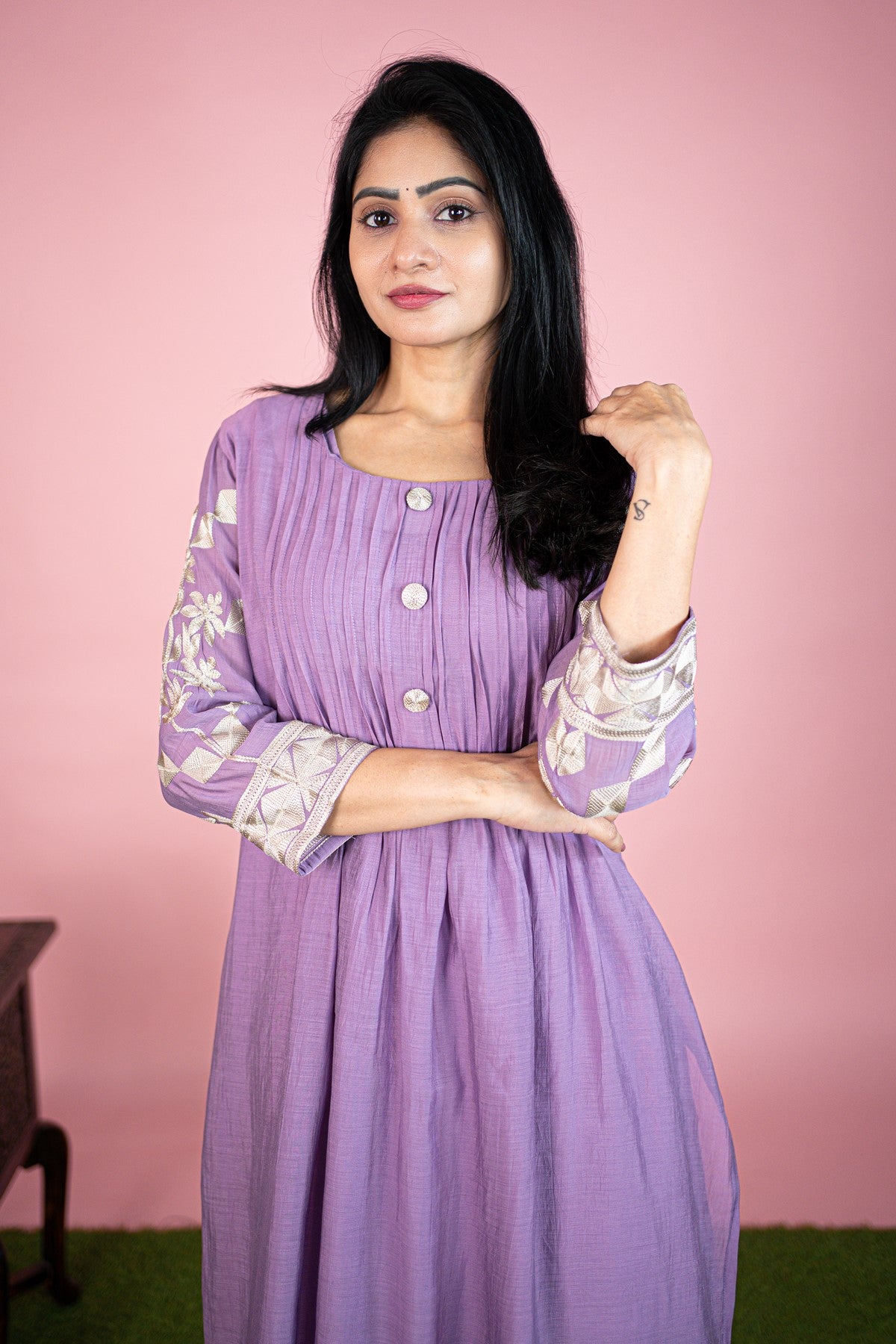Silk Solid Lavender Kurti Set