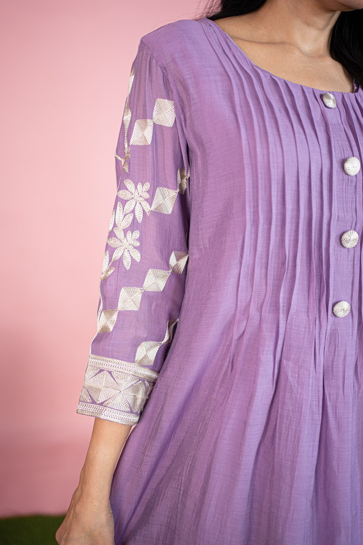 Silk Solid Lavender Kurti Set