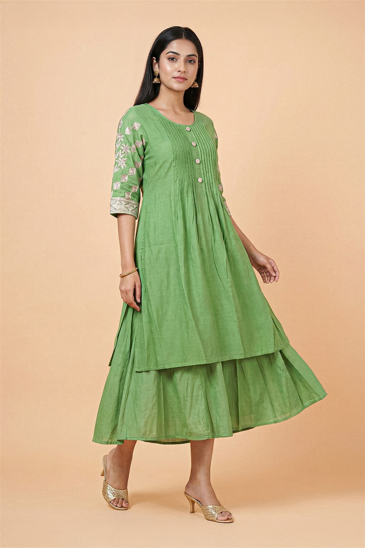 Silk Solid Green Kurti Set
