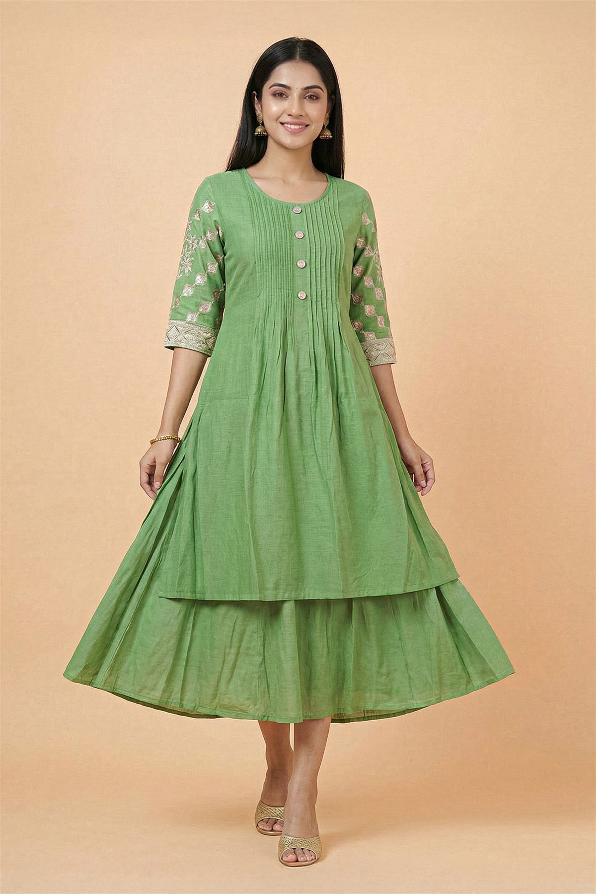 Silk Solid Green Kurti Set