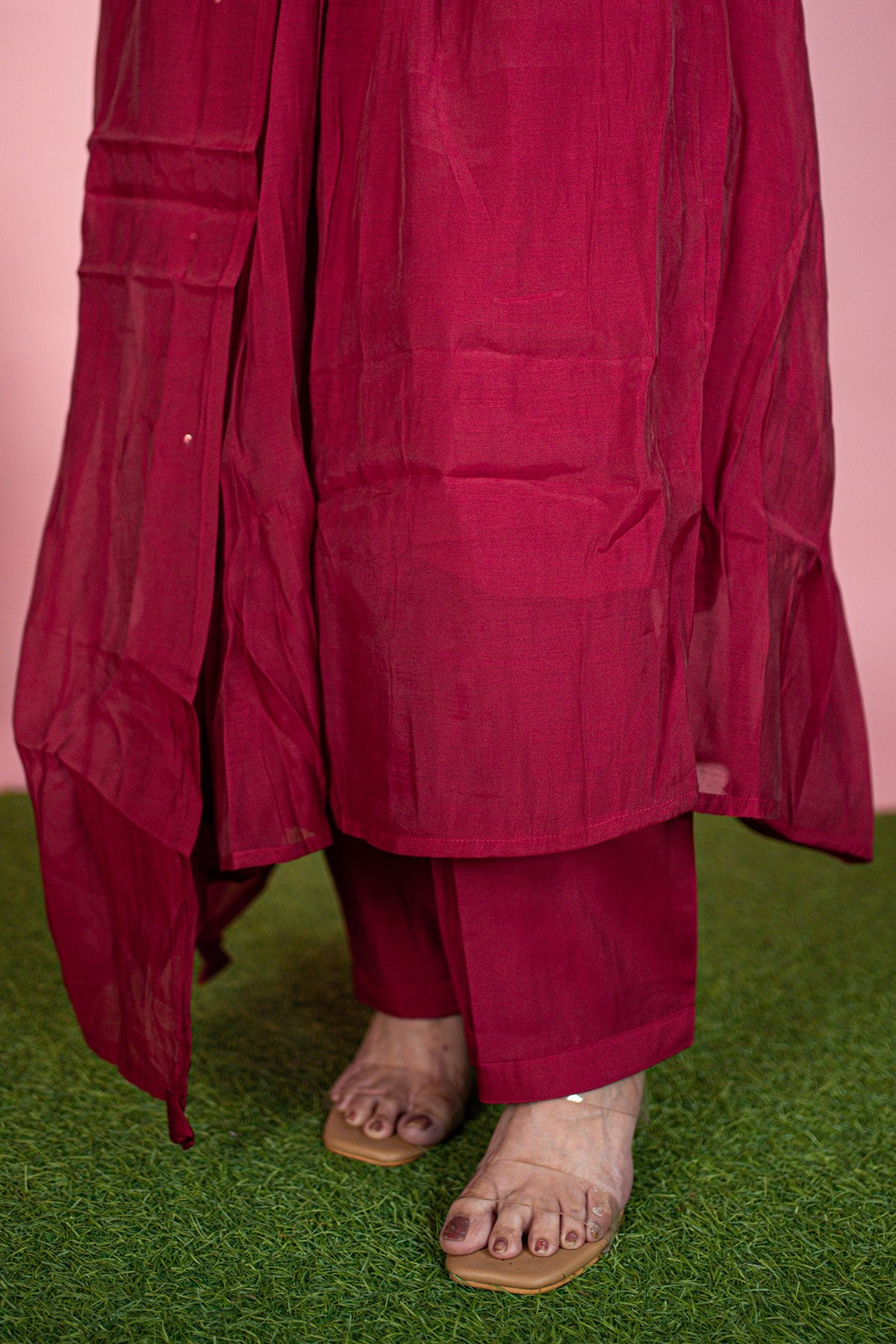 Silk Solid Maroon Kurti Set With Dupatta