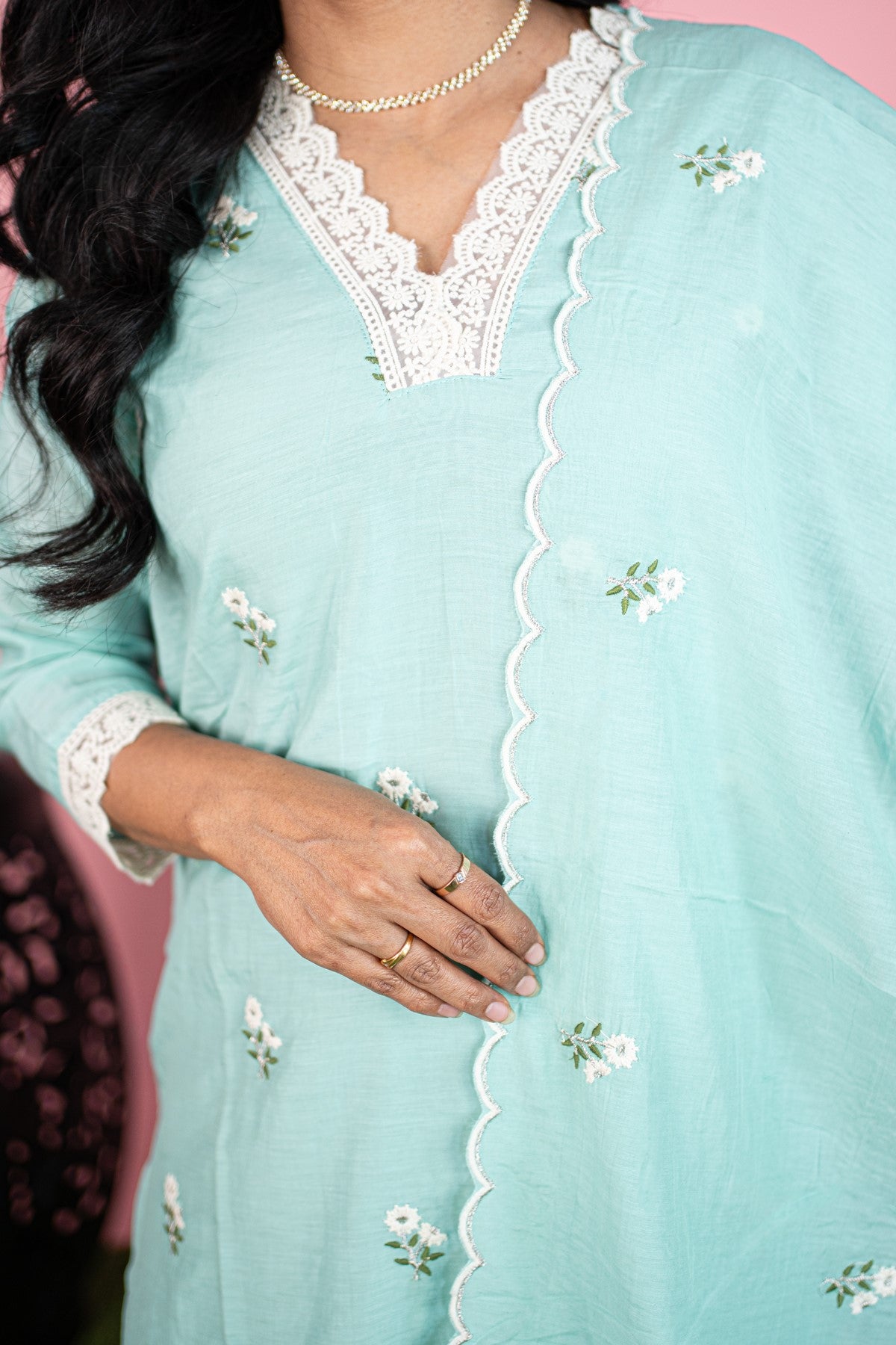 Silk Solid Sea Green Kurti Set With Dupatta