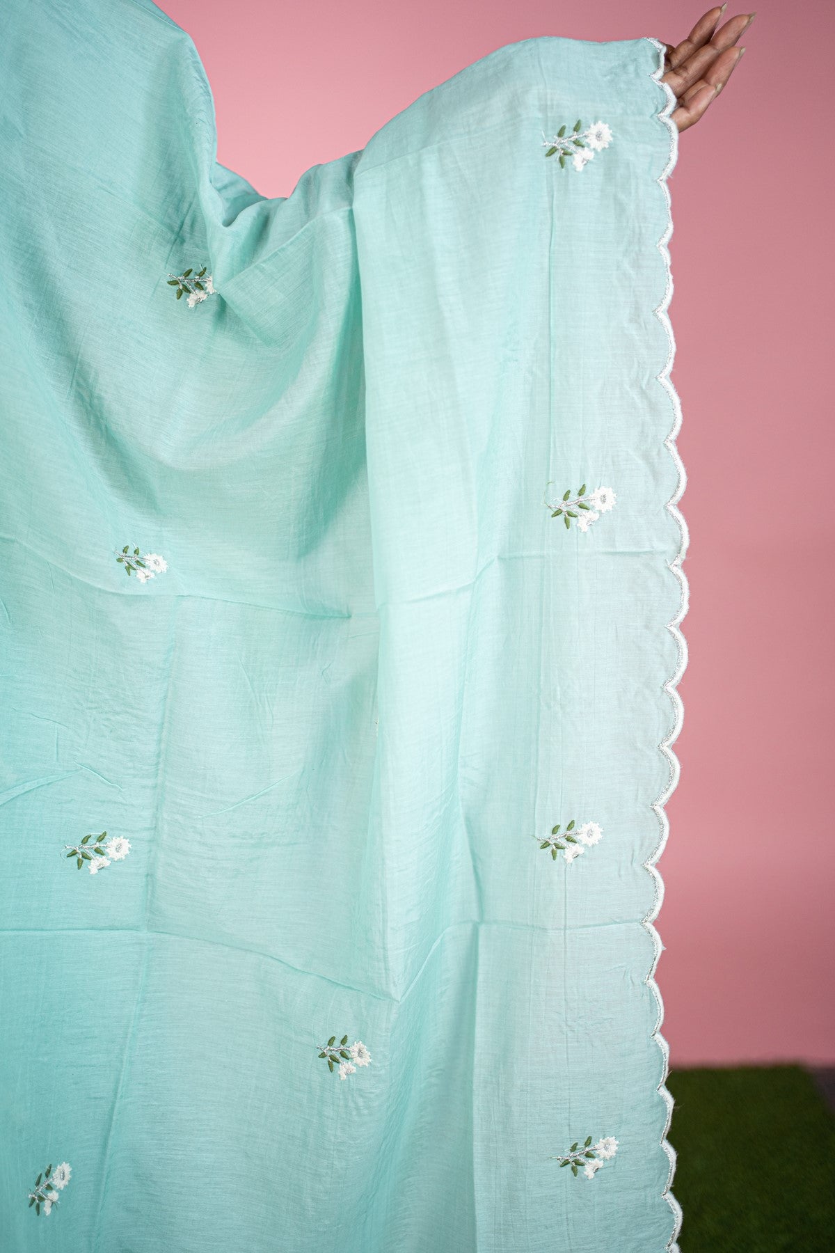 Silk Solid Sea Green Kurti Set With Dupatta
