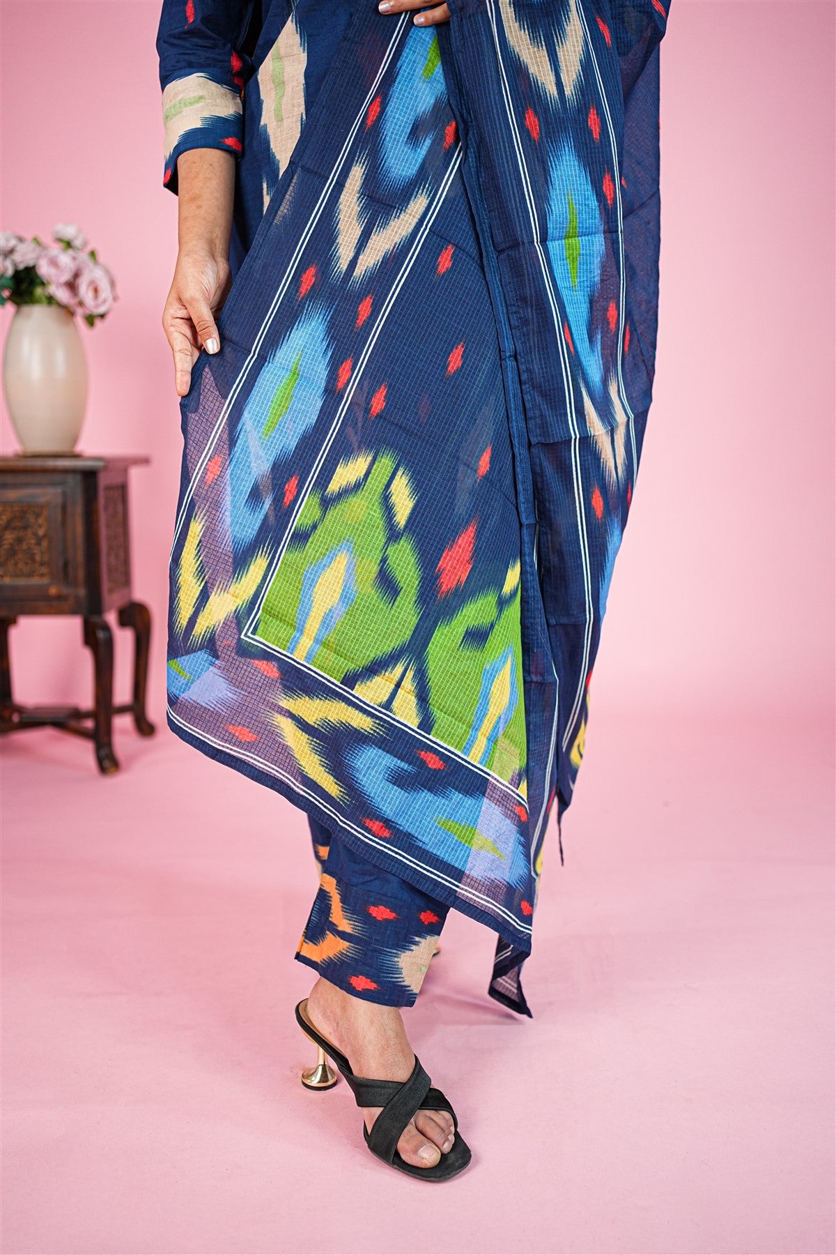 Cotton Printed Blue Kurti Set With Dupatta