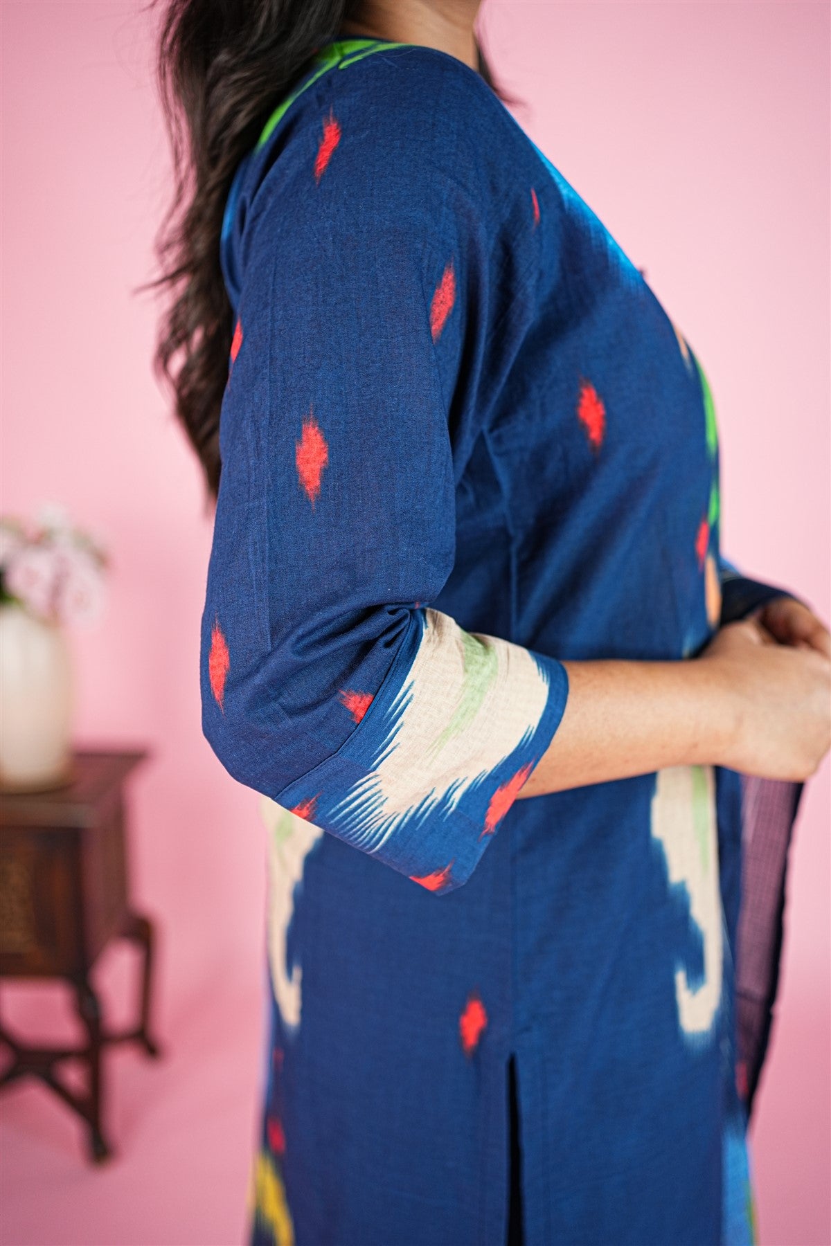 Cotton Printed Blue Kurti Set With Dupatta