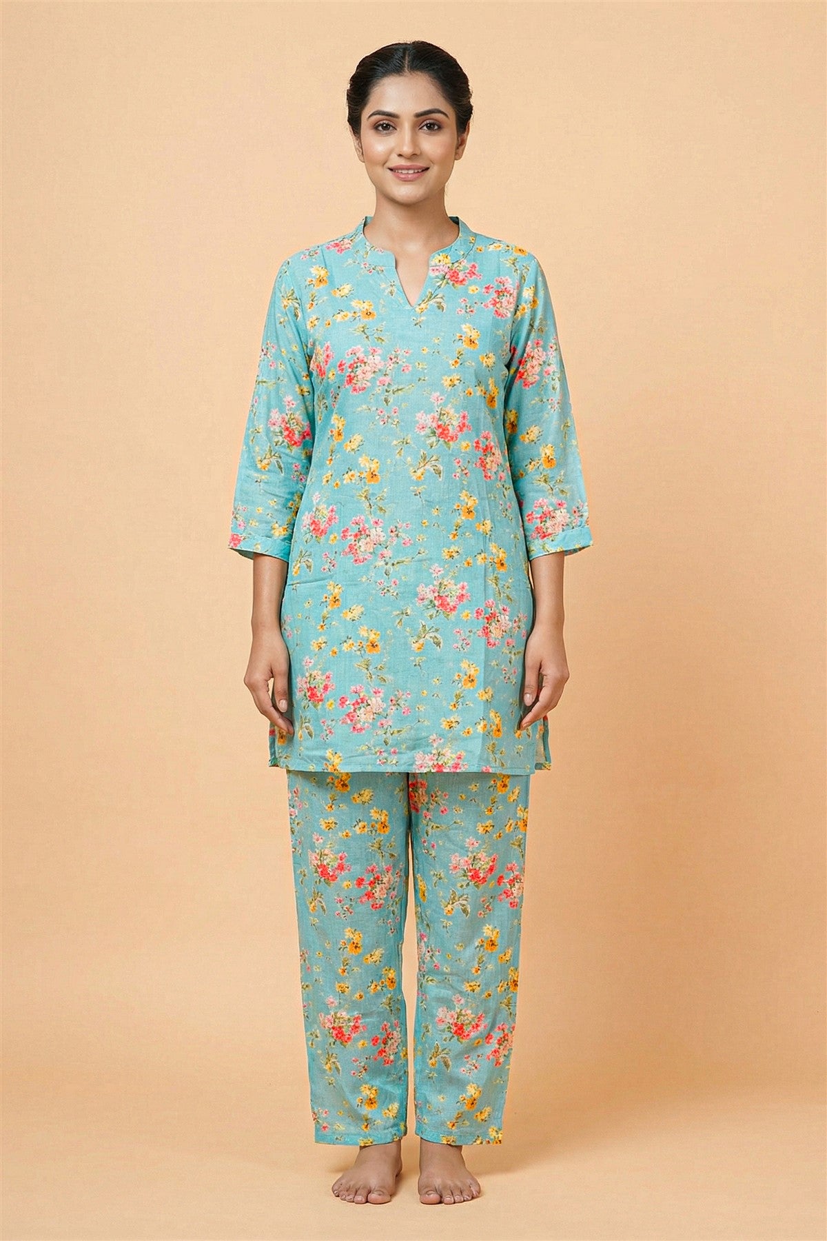 Silk Printed Blue Kurti Set