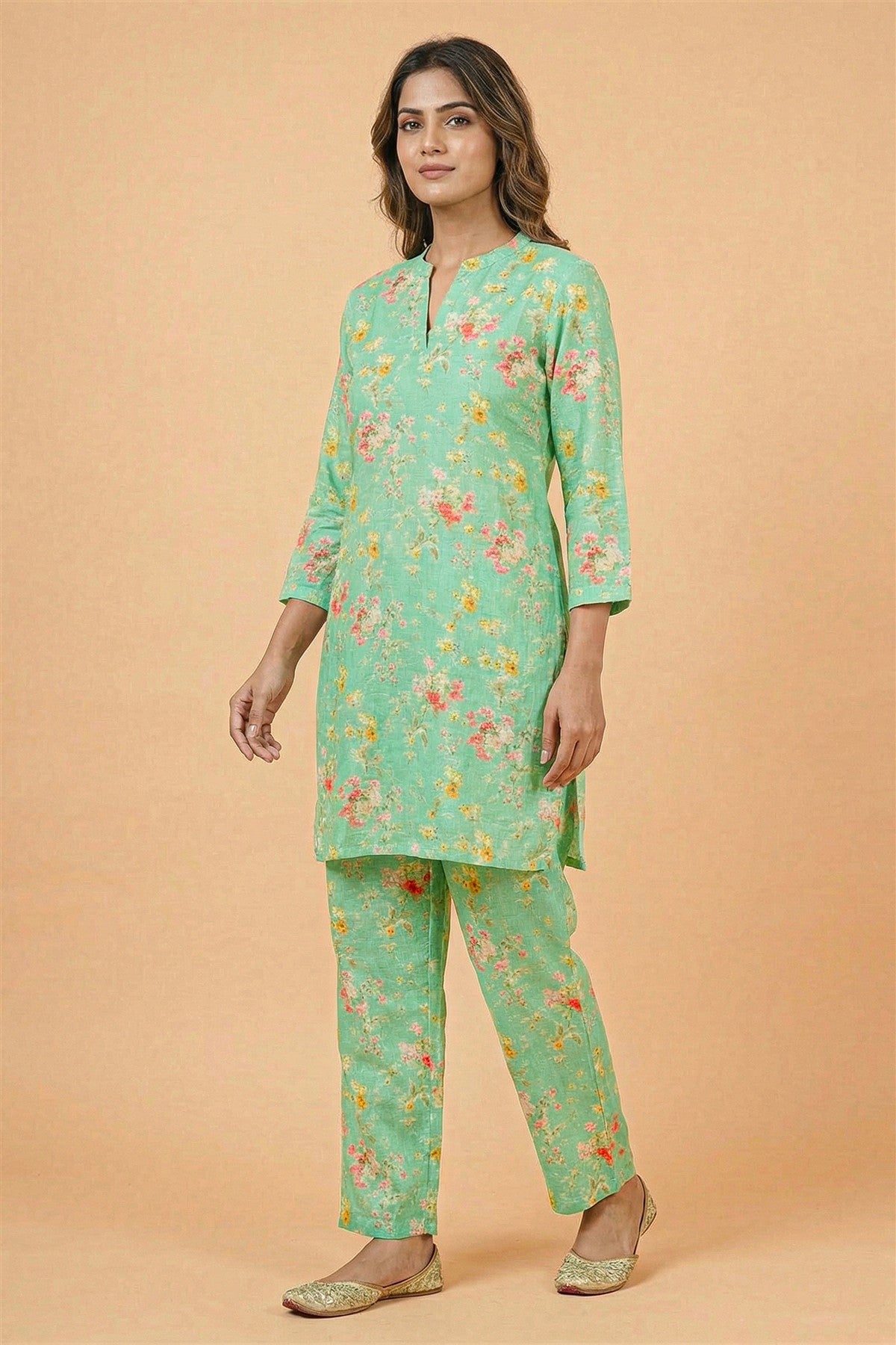 Silk Printed Sea Green Kurti Set