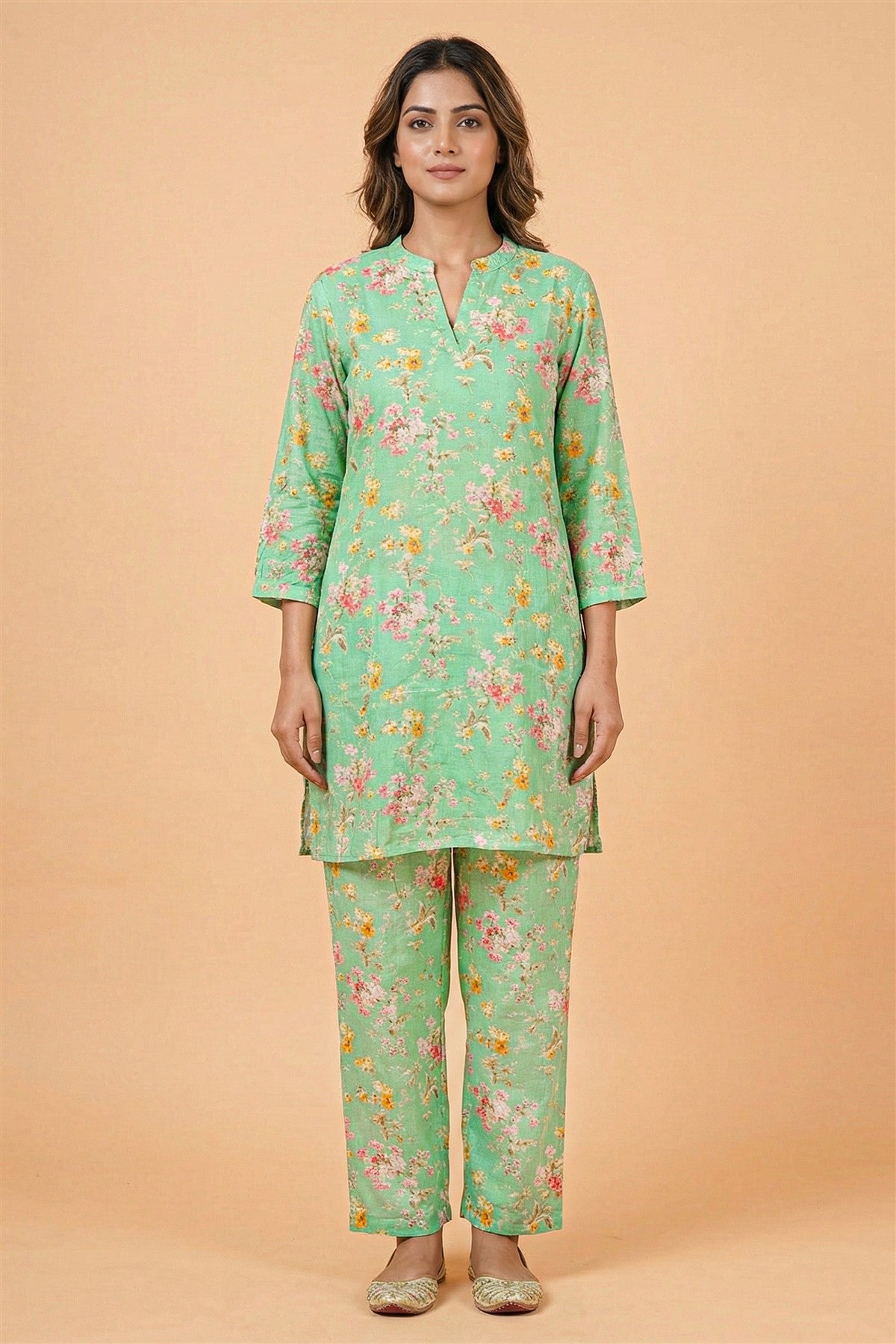 Silk Printed Sea Green Kurti Set
