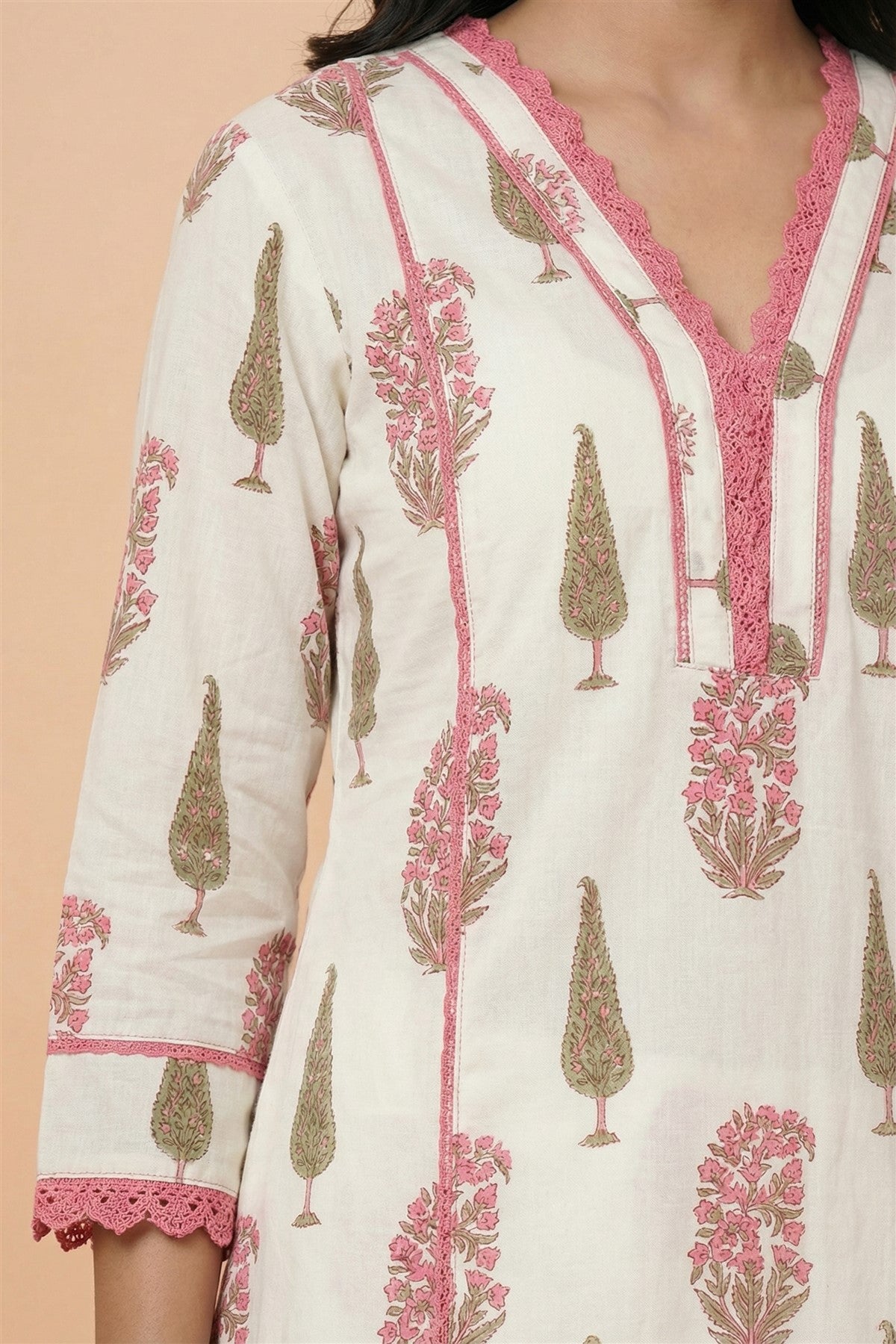 Cotton Off White  Printed Kurti Set