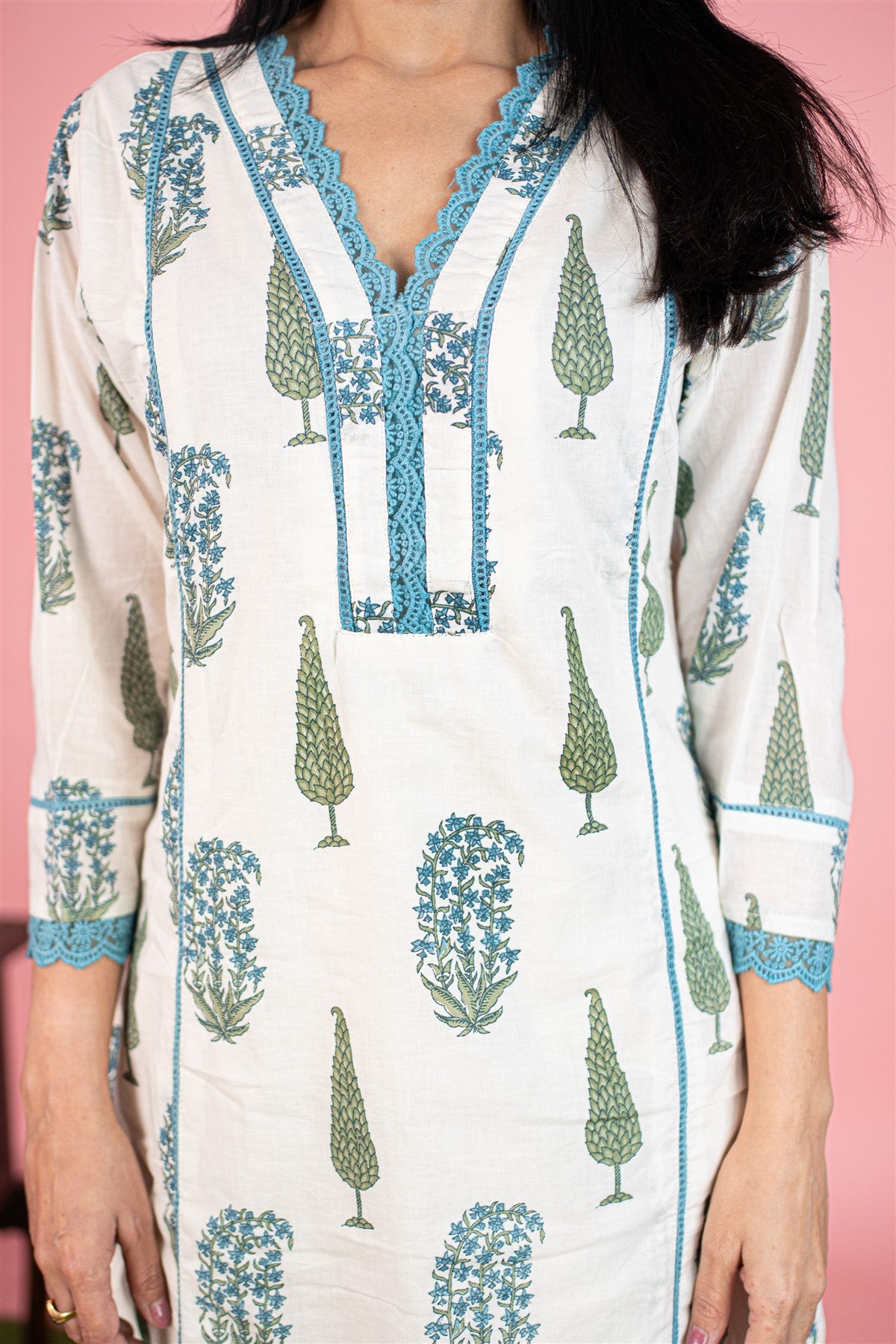 Cotton Printed White Kurti Set