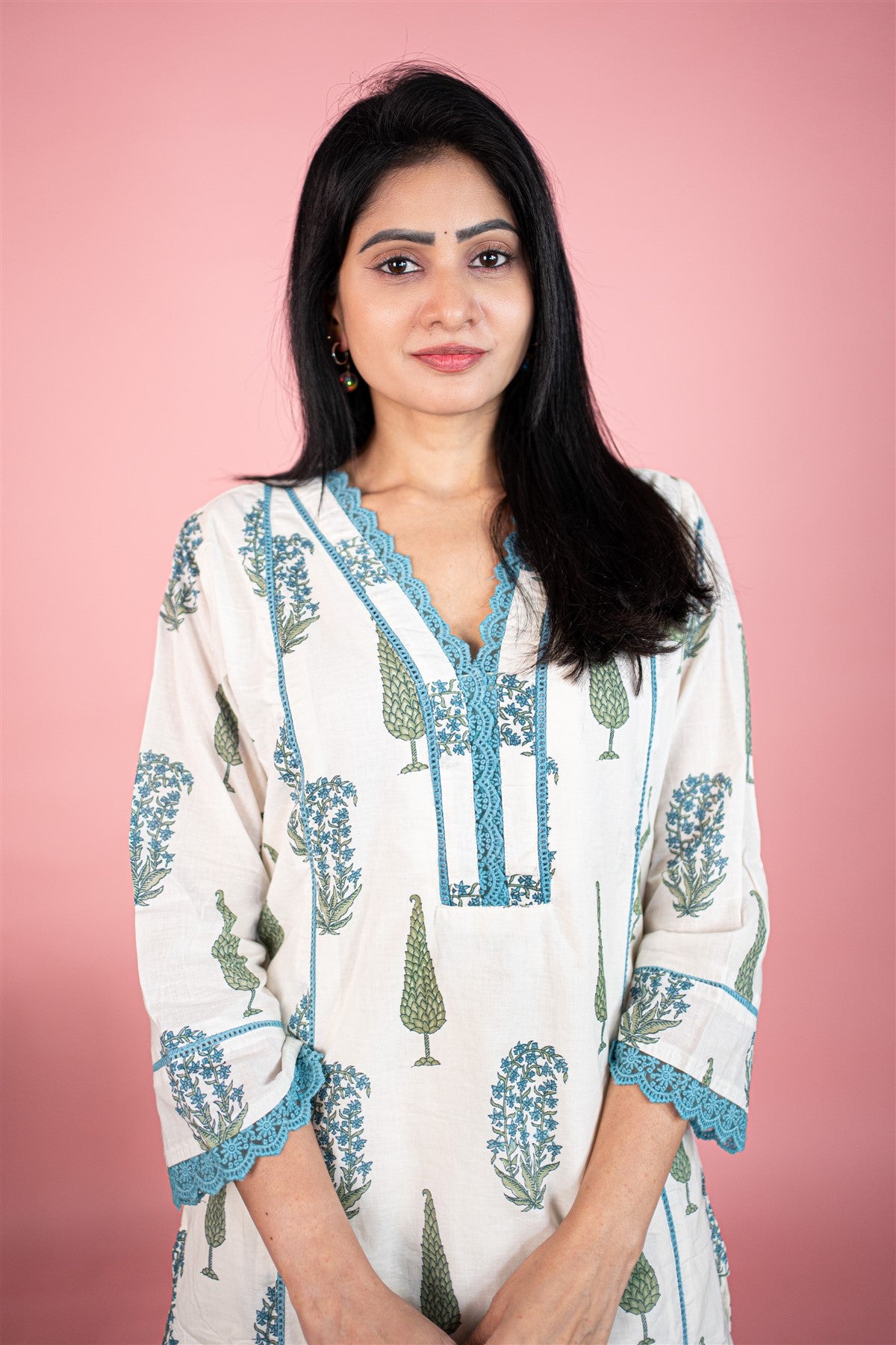 Cotton Printed White Kurti Set