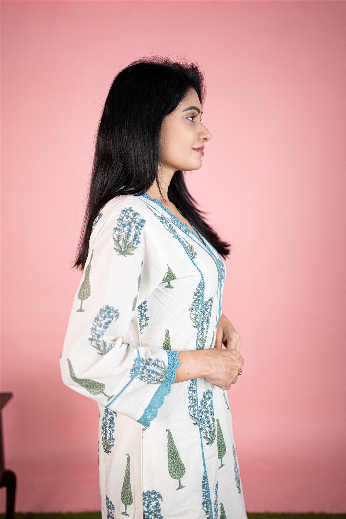 Cotton Printed White Kurti Set