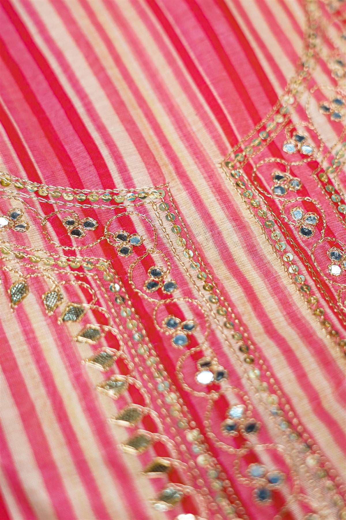 Mul Chanderi Pink Striped Dress Material
