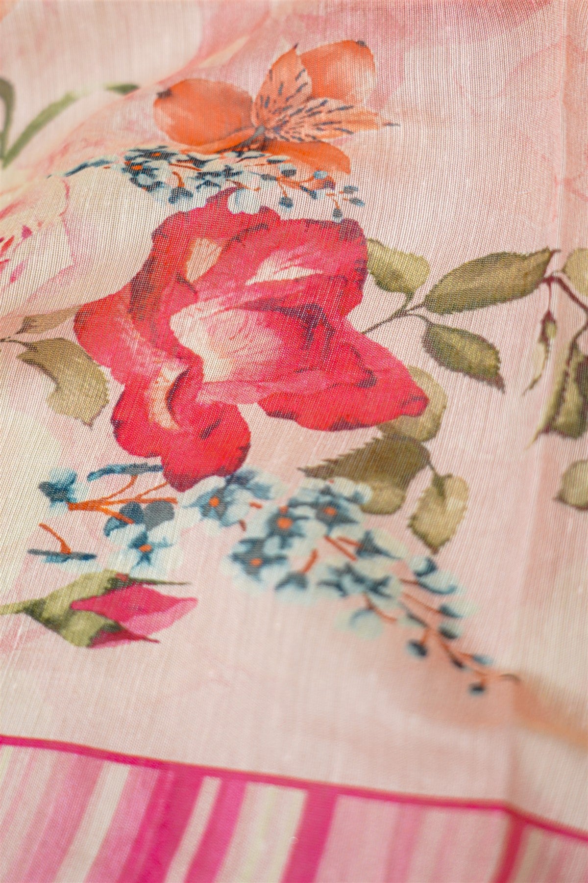 Mul Chanderi Pink Striped Dress Material