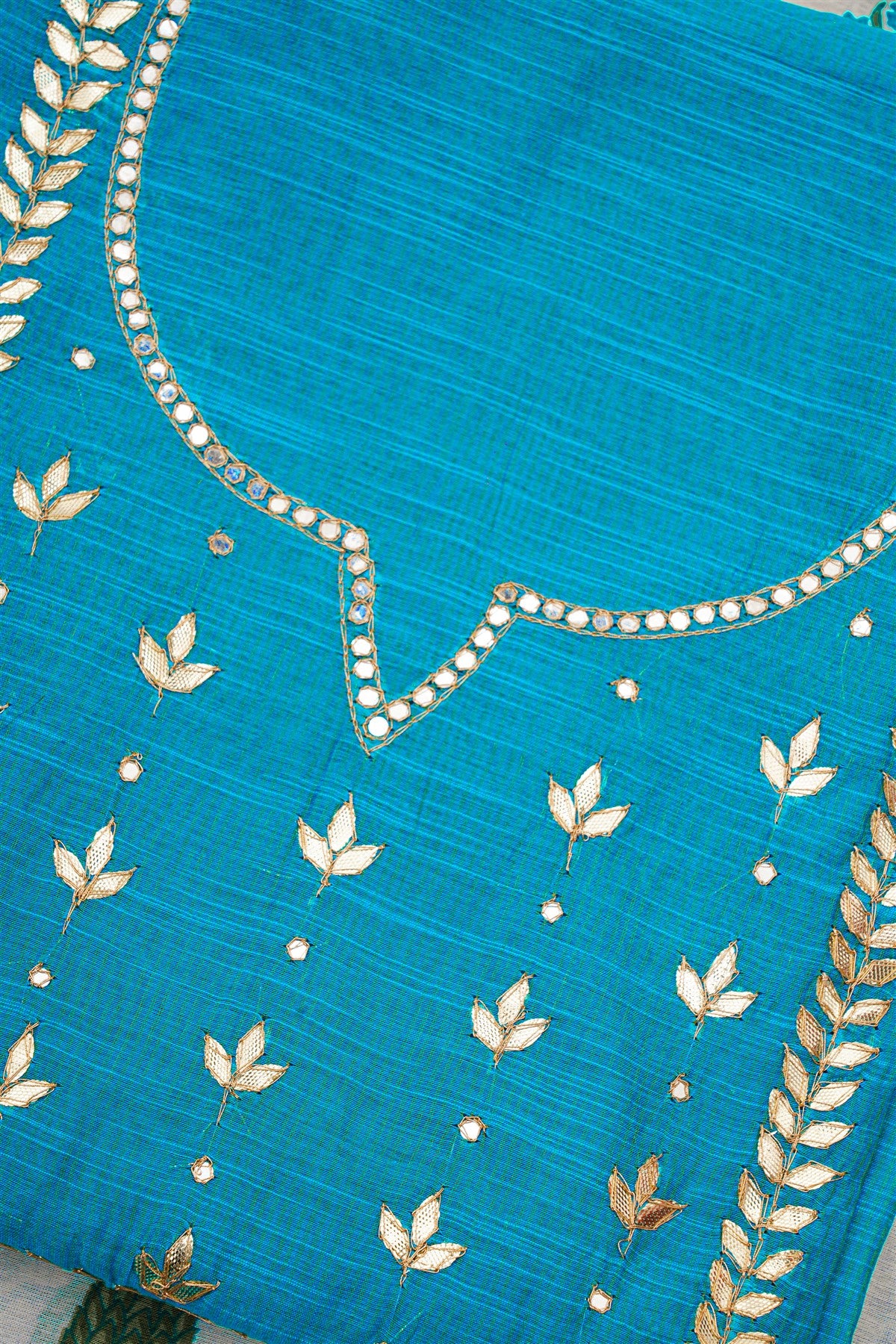 Chanderi Blue Embroidered Dress Material